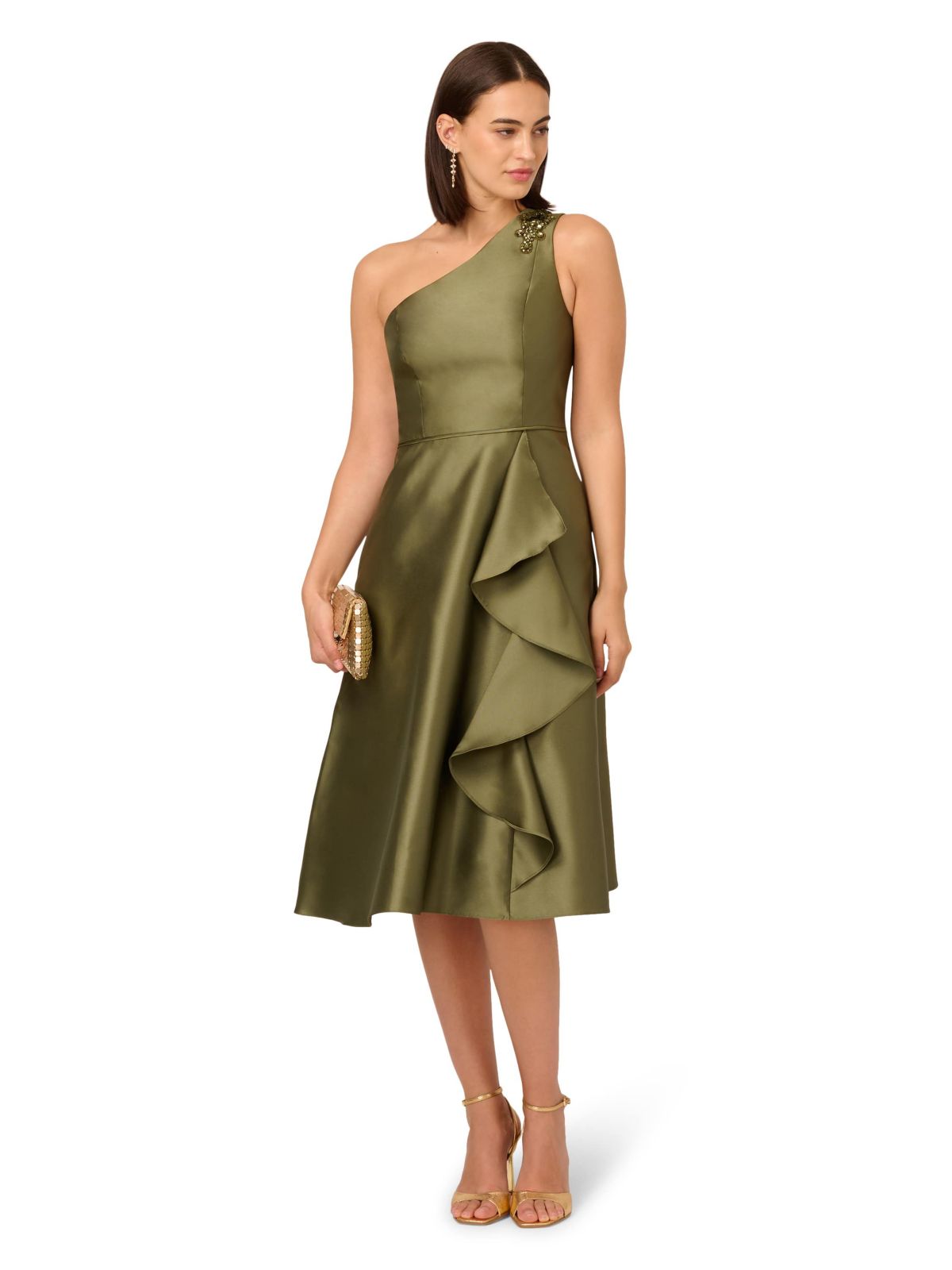 One Shoulder Mikado Midi Dress
