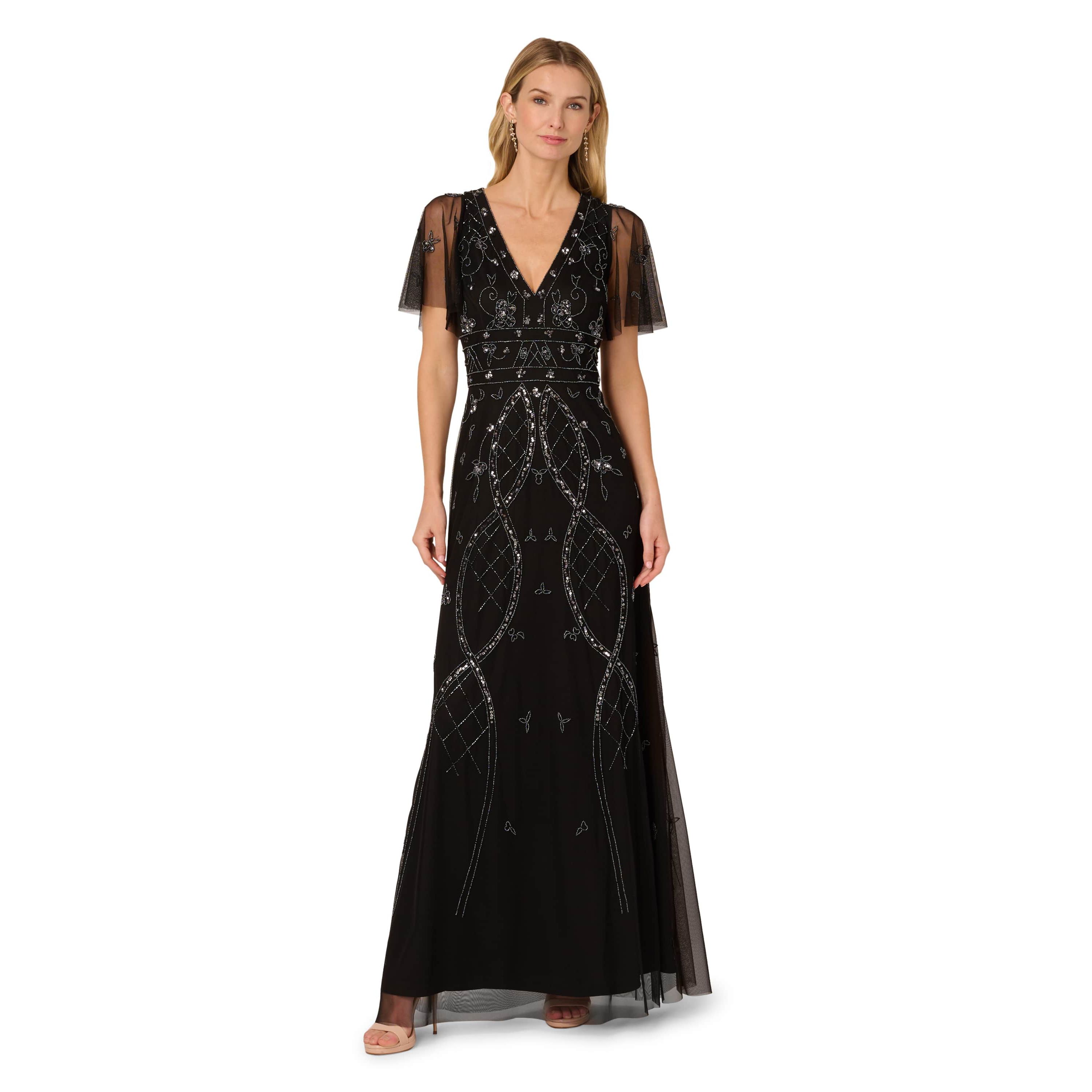Bead Flutter Sleeve Dress