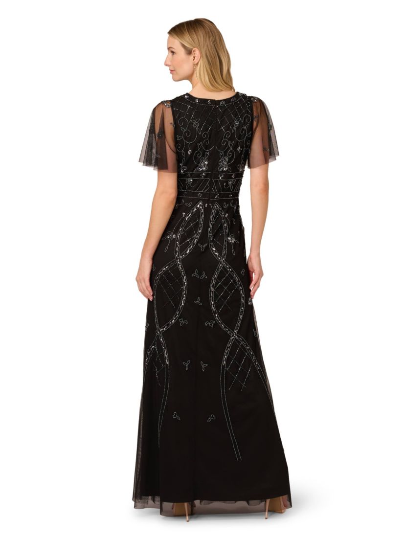 Bead Flutter Sleeve Dress