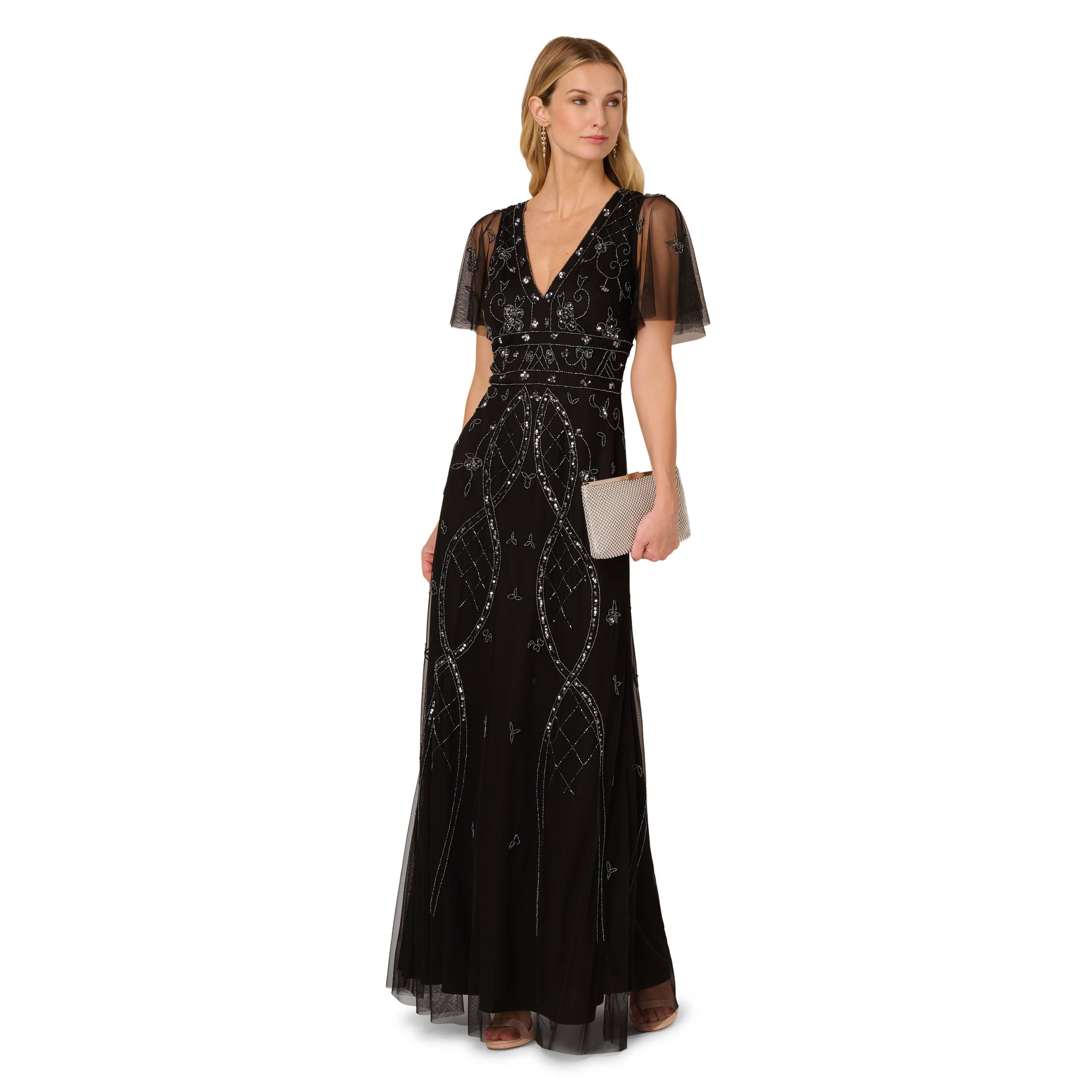 Bead Flutter Sleeve Dress