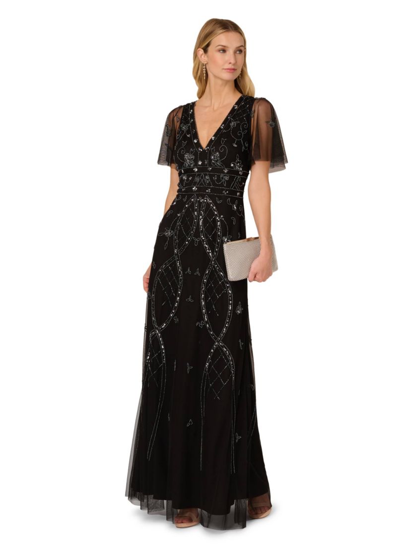 Bead Flutter Sleeve Dress