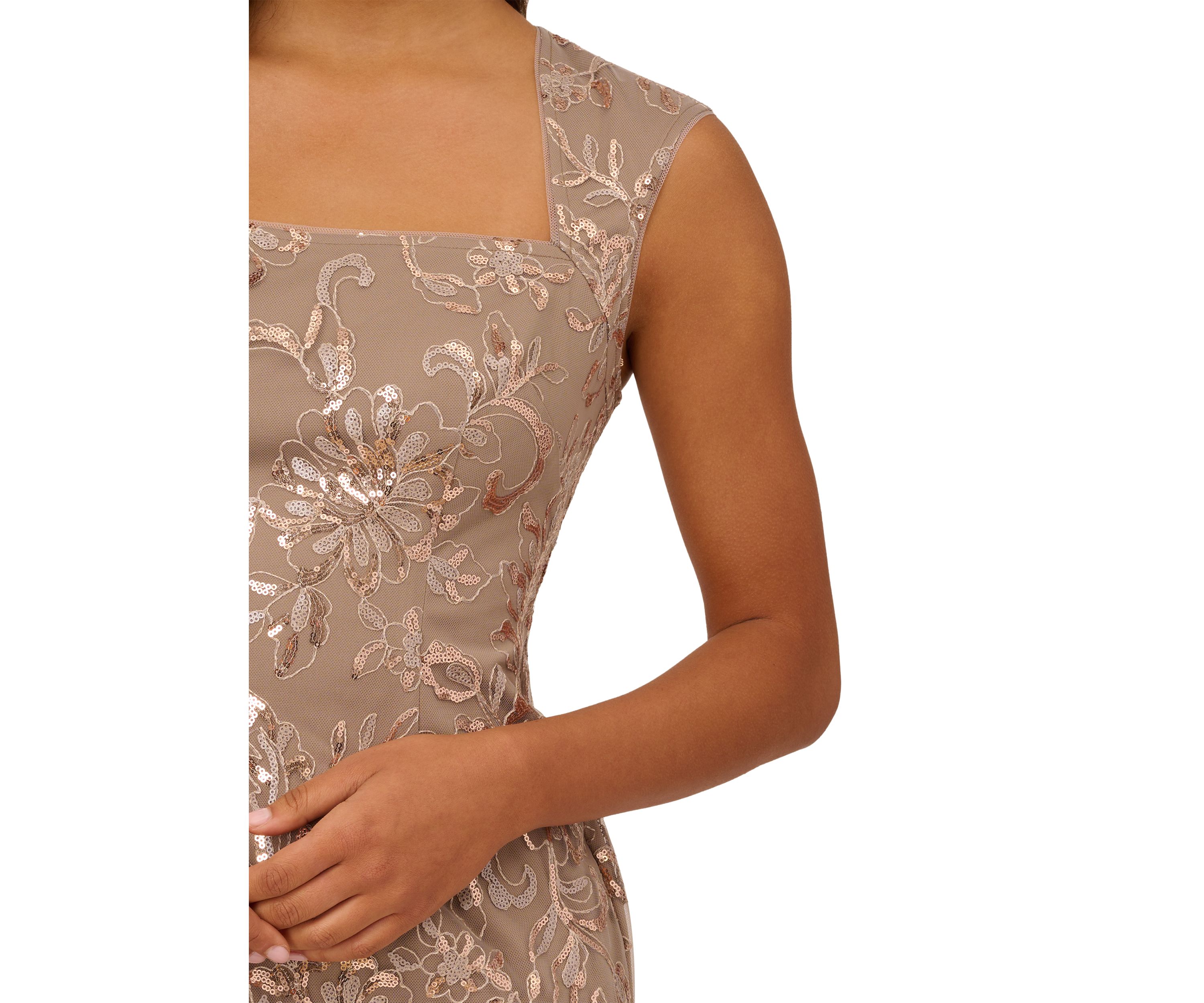 Womens Floral Sequin Embroidery Midi Sheath Dress