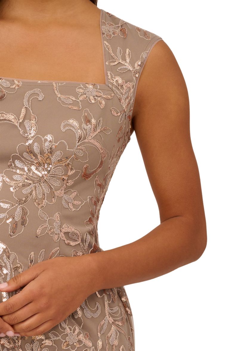 Womens Floral Sequin Embroidery Midi Sheath Dress