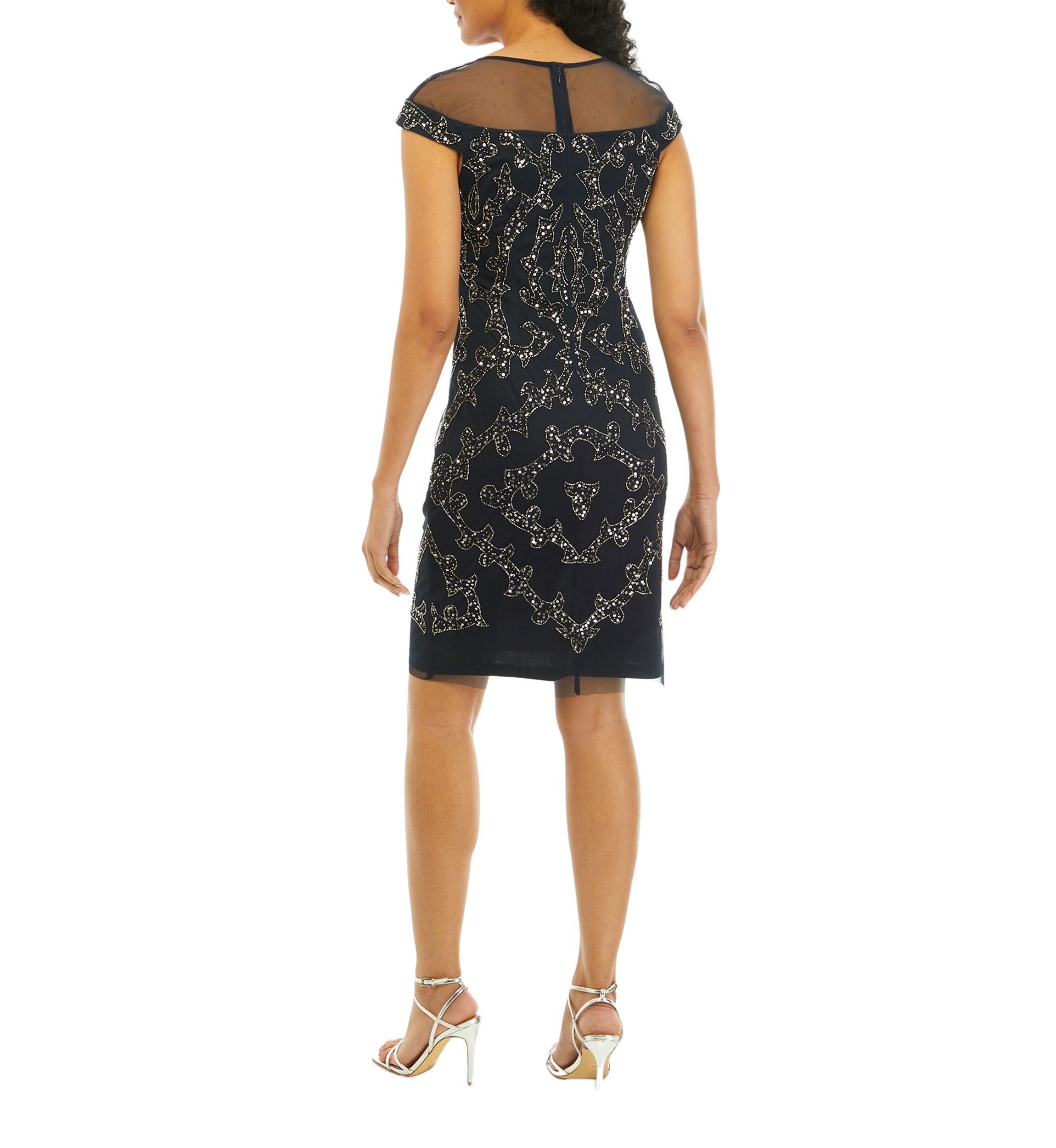 Womens Beaded Illusion Yoke Dress
