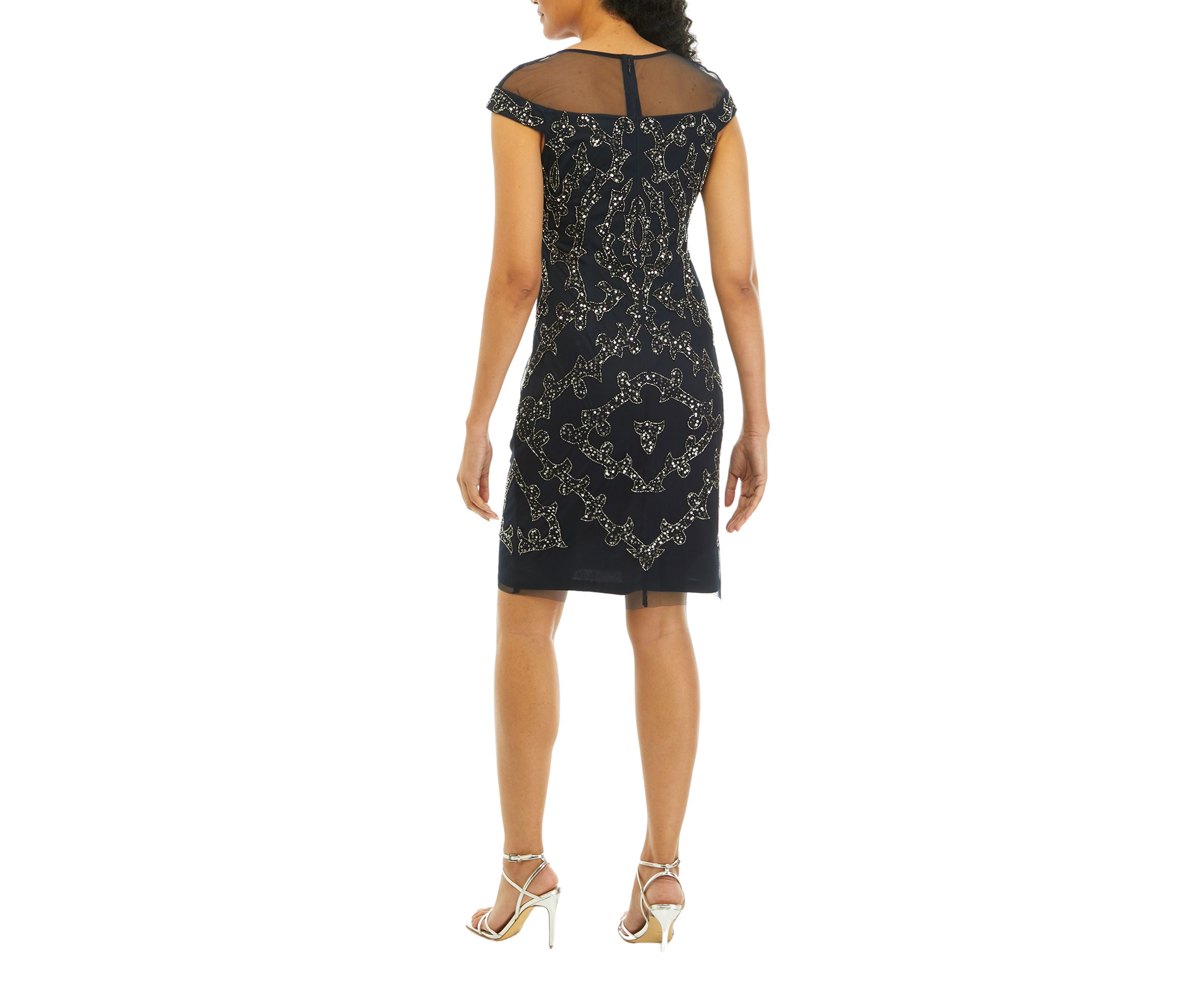 Womens Beaded Illusion Yoke Dress