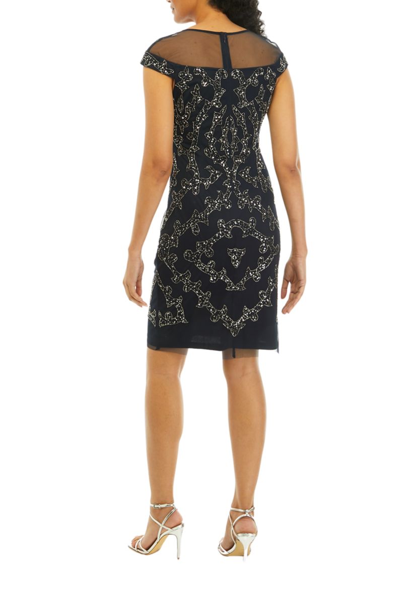 Womens Beaded Illusion Yoke Dress