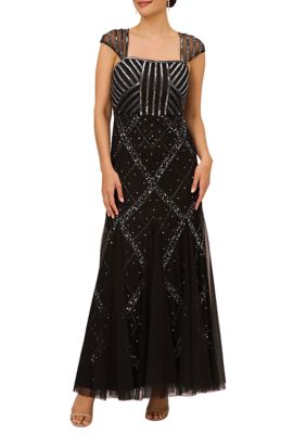 Adrianna Papell Women's Beaded Cap Sleeve Gown
