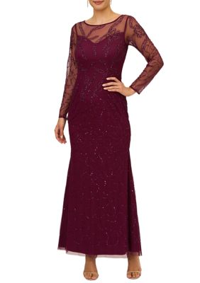 Adrianna Papell Women's Beaded Long Sleeve Mermaid Gown