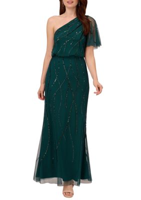 Adrianna Papell Women's One Shoulder Beaded Blouson Gown