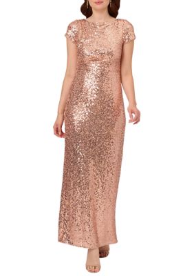 Adrianna Papell Women's Stretch Sequin Draped Column Gown