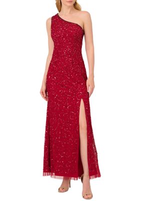 Adrianna Papell Women's One-Shoulder Beaded Gown