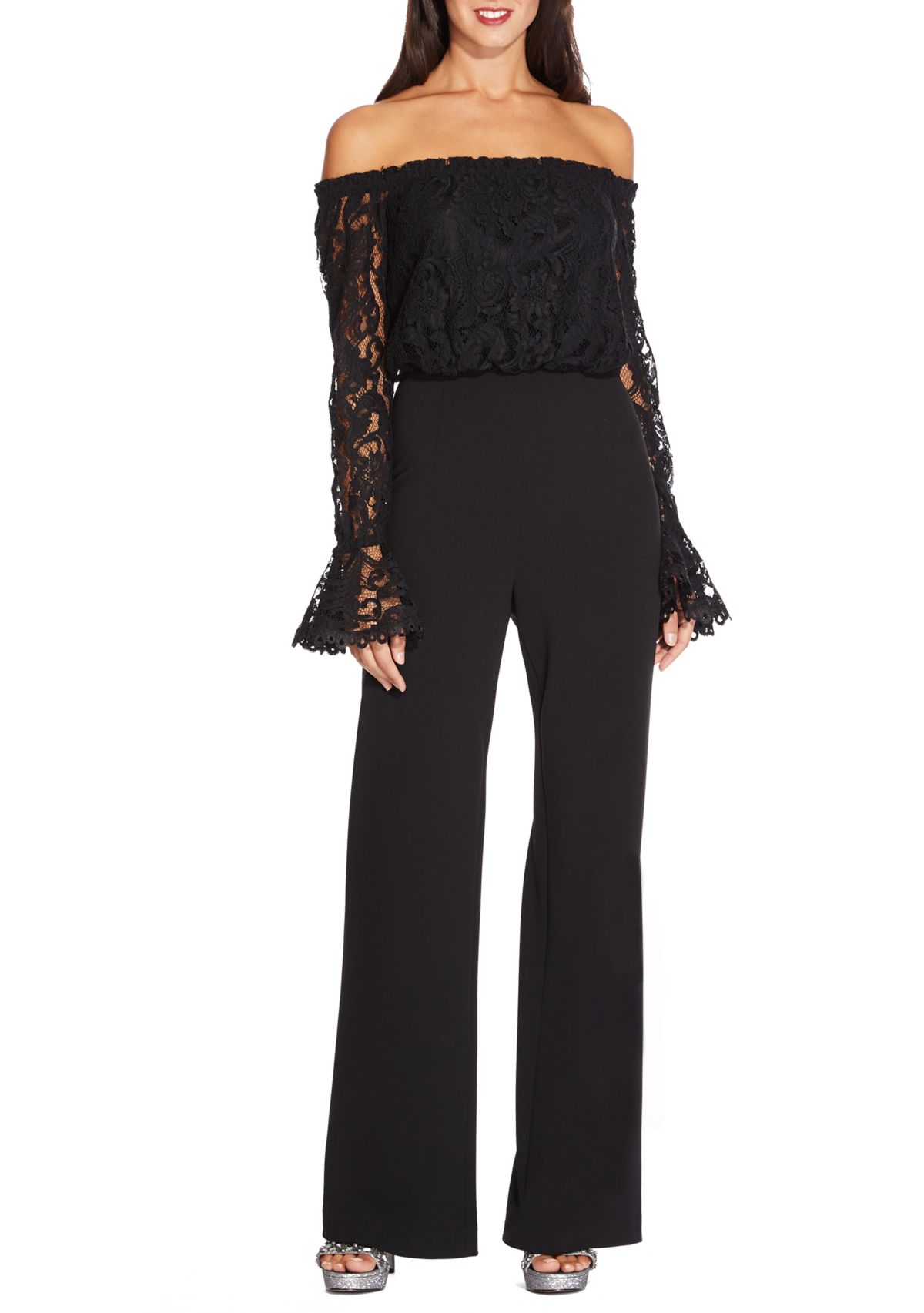 Womens Off the Shoulder Lace Sleeve Jumpsuit