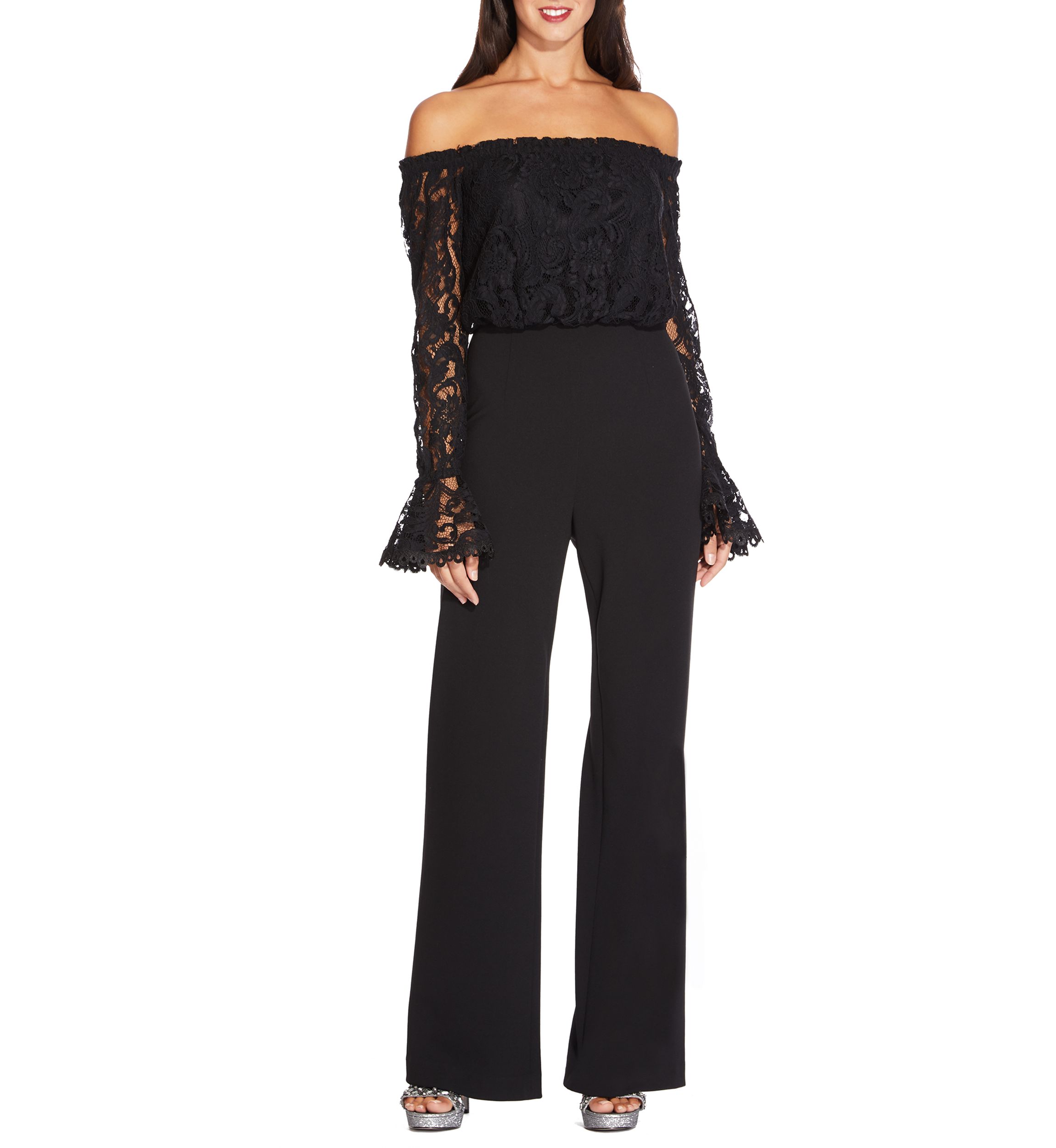 Womens Off the Shoulder Lace Sleeve Jumpsuit