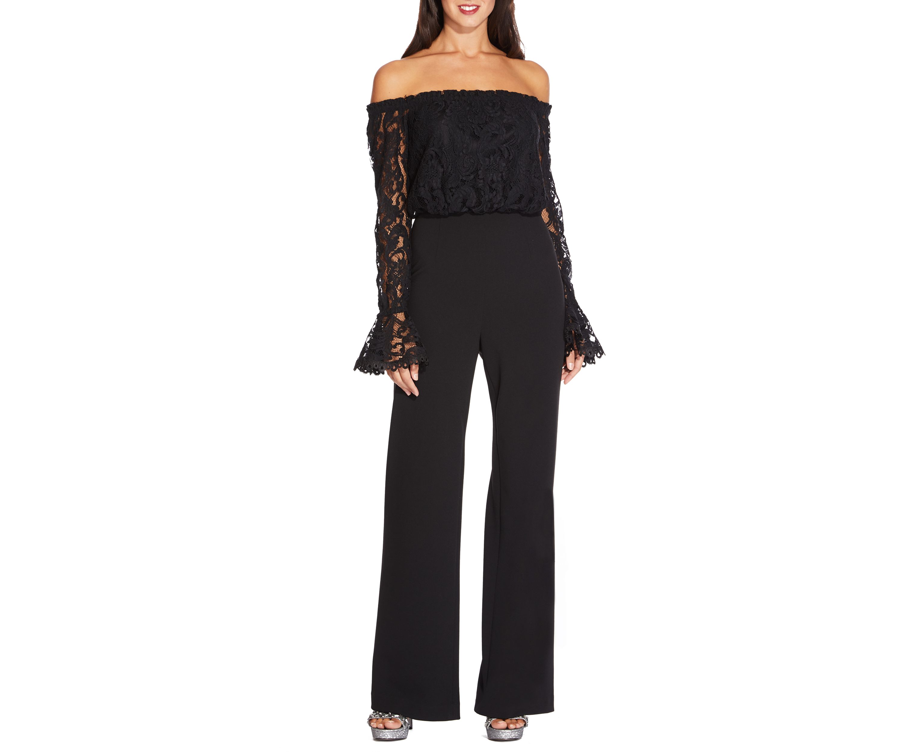Womens Off the Shoulder Lace Sleeve Jumpsuit