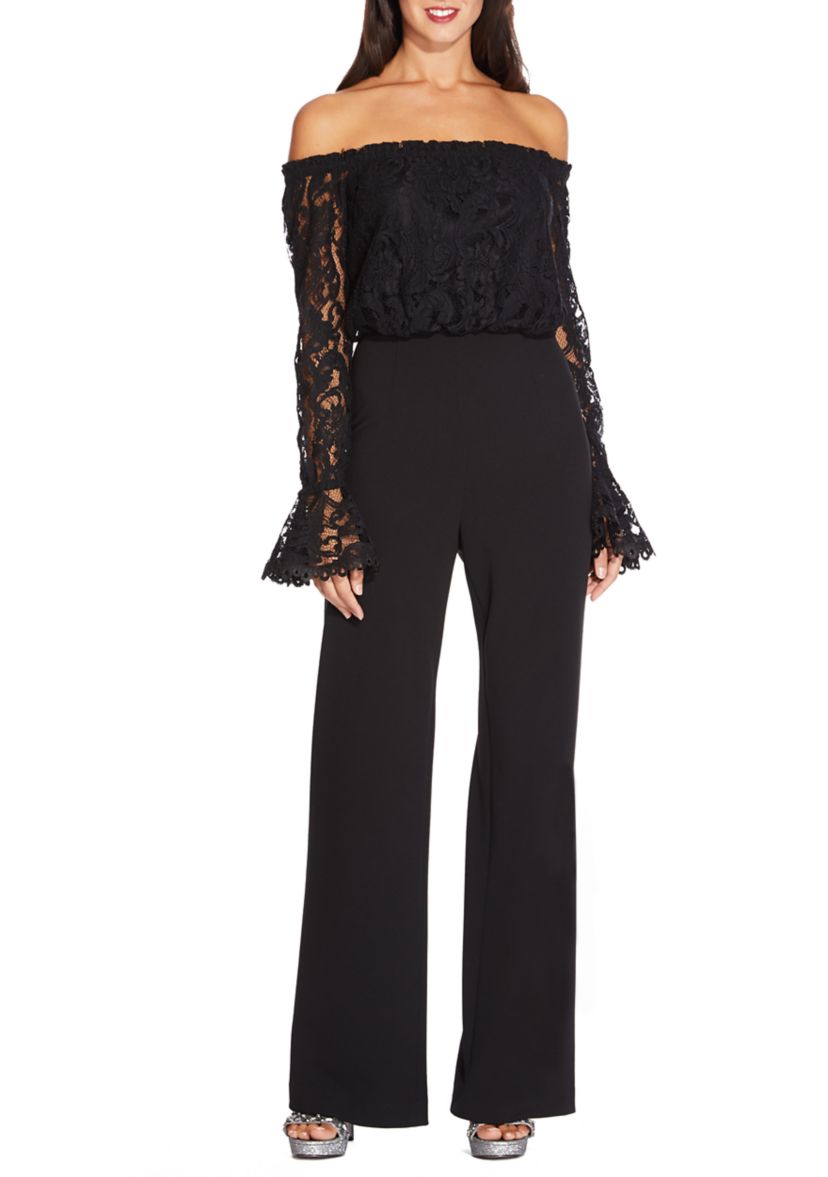 Womens Off the Shoulder Lace Sleeve Jumpsuit