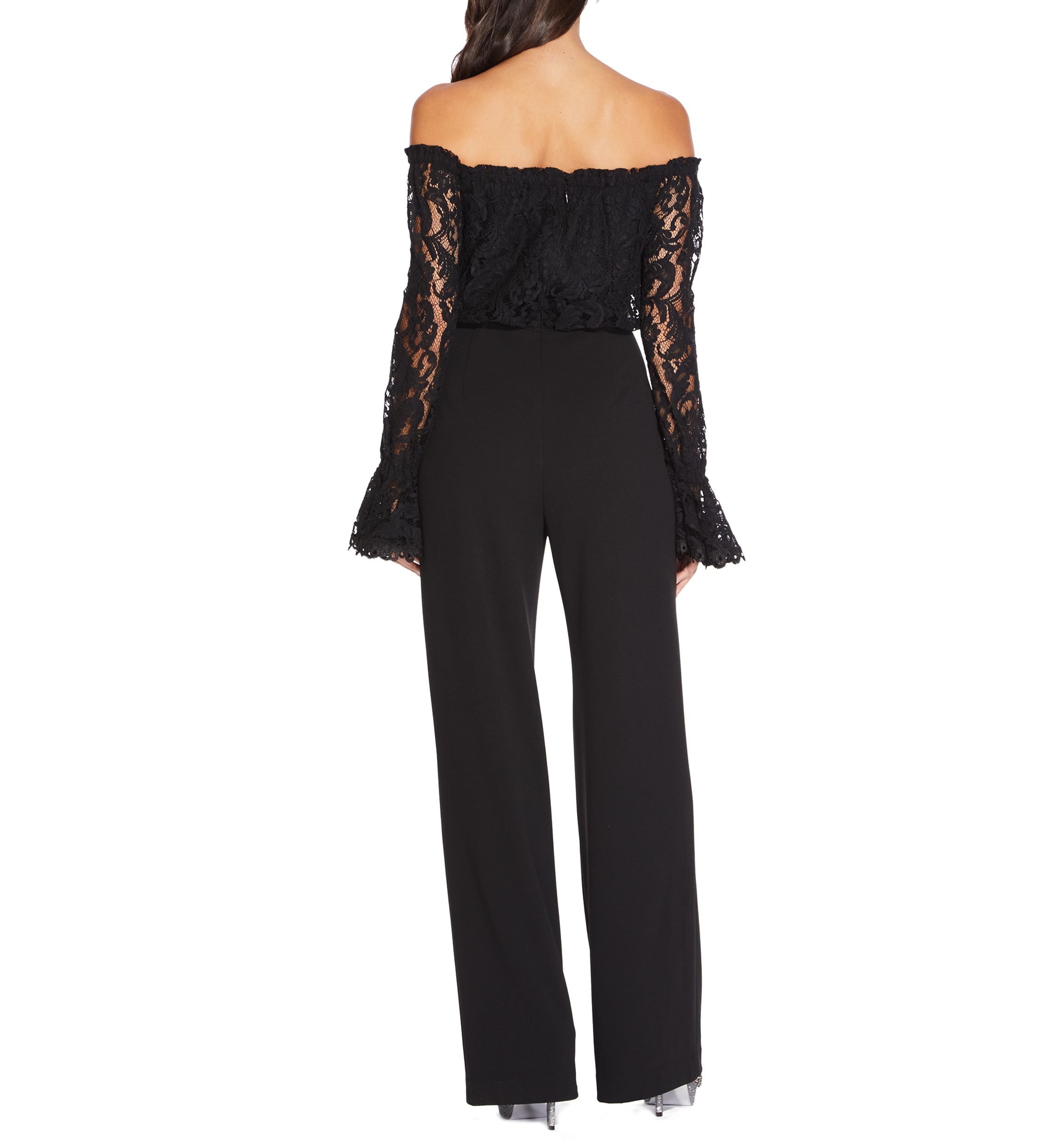 Womens Off the Shoulder Lace Sleeve Jumpsuit