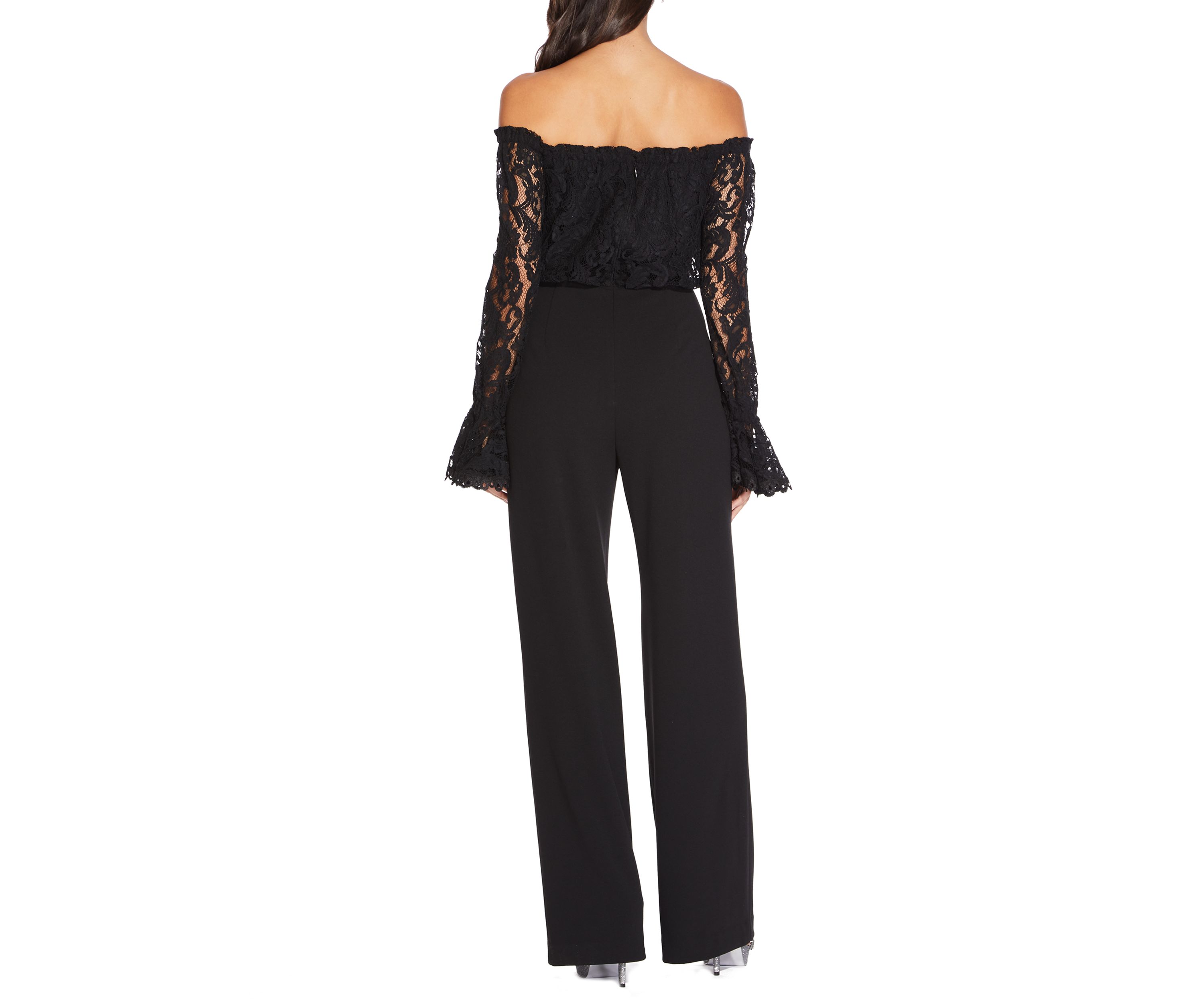 Womens Off the Shoulder Lace Sleeve Jumpsuit