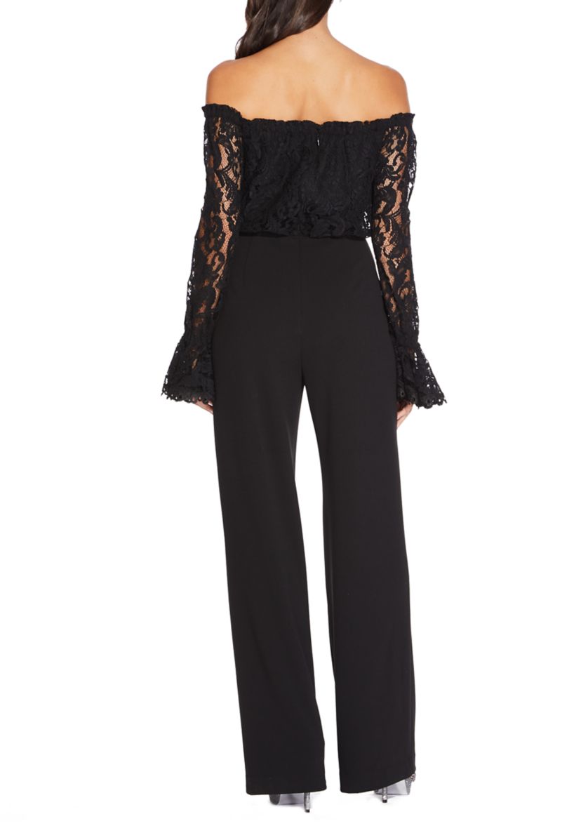 Womens Off the Shoulder Lace Sleeve Jumpsuit