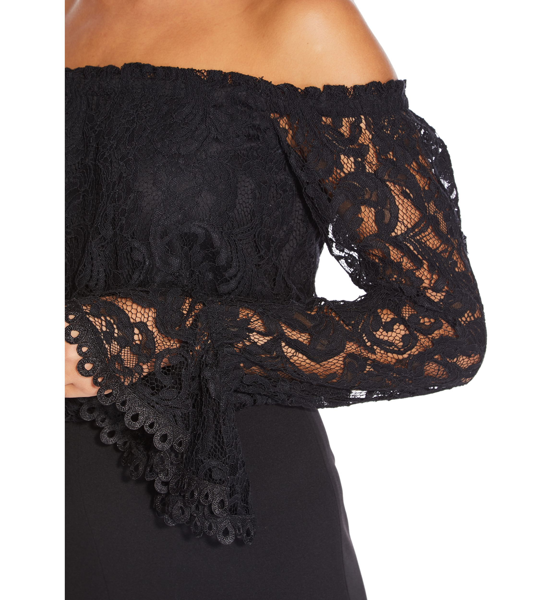 Womens Off the Shoulder Lace Sleeve Jumpsuit