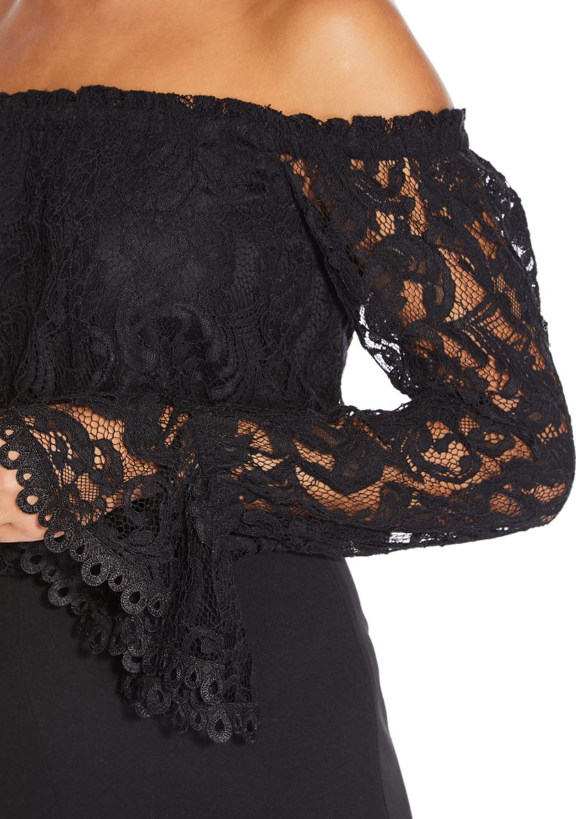 Womens Off the Shoulder Lace Sleeve Jumpsuit