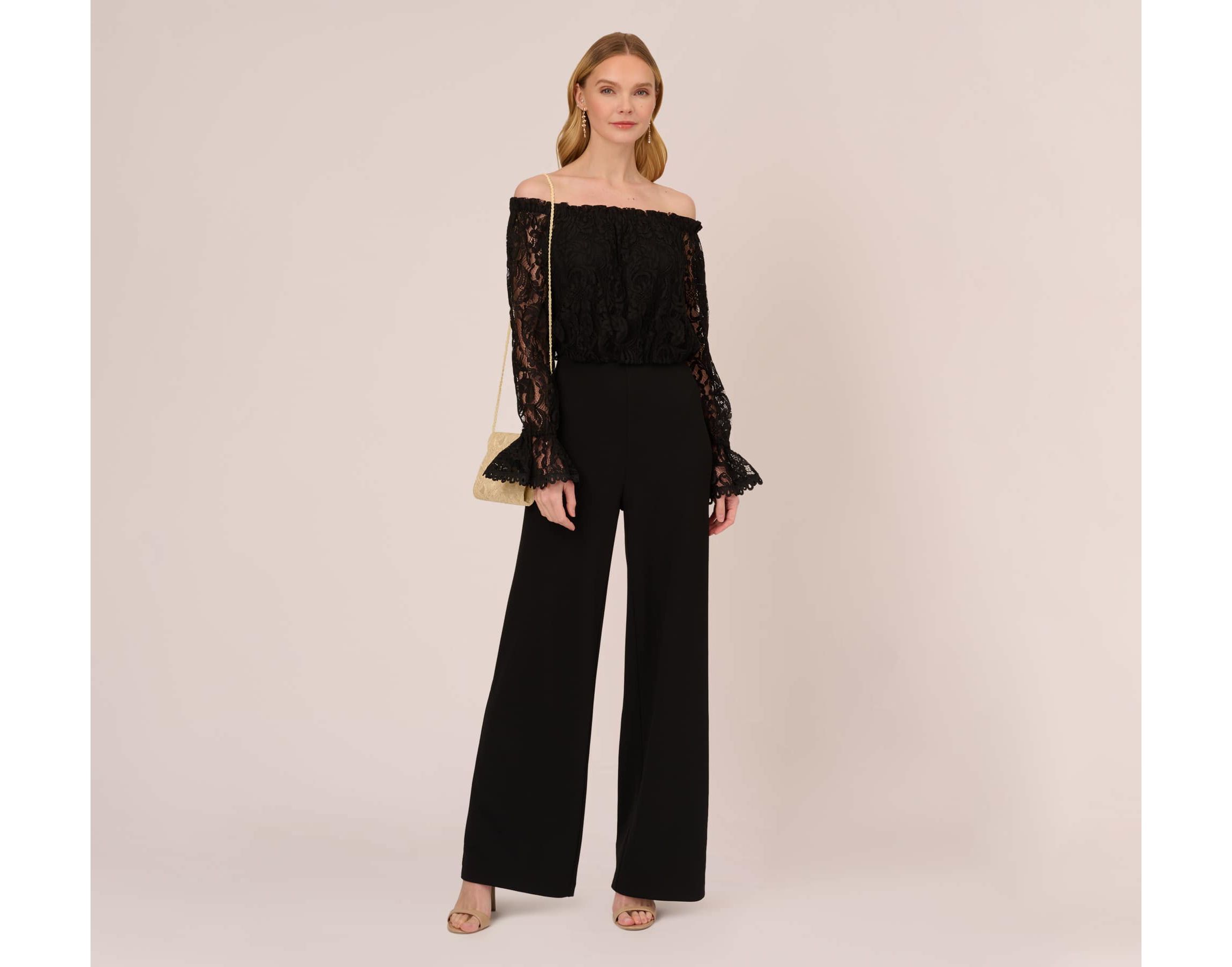 Womens Off the Shoulder Lace Sleeve Jumpsuit
