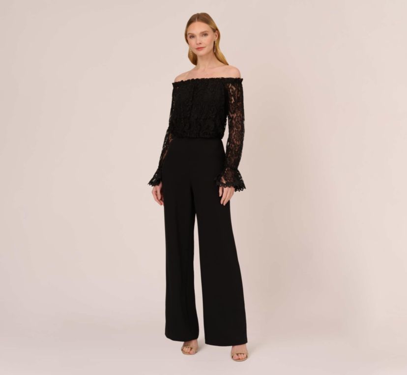 Womens Off the Shoulder Lace Sleeve Jumpsuit