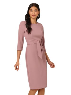 Adrianna Papell Knit Crepe Tie Waist Sheath Dress Women's Dress Blue Mist : 10