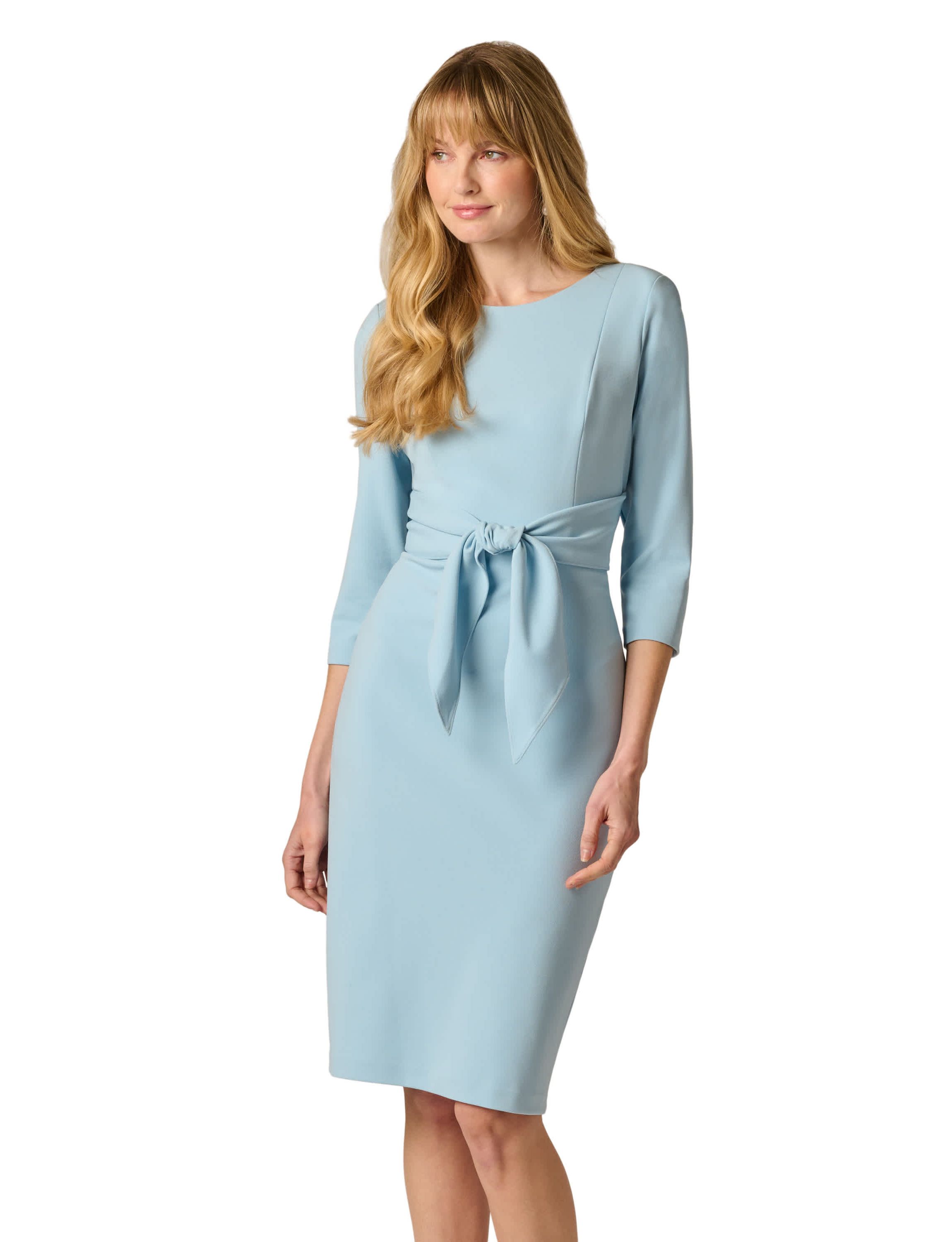 sachin and babi light blue dress Adrianna Papell Floral Embroidered Boat Neck Short Sleeve A-Line Long Dress main image 1