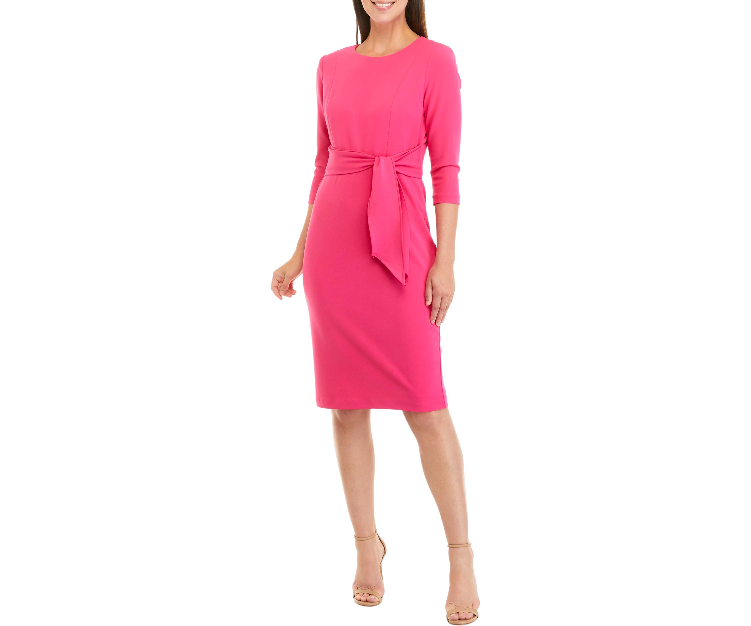 Womens Knit Crepe Tie Waist Sheath Dress