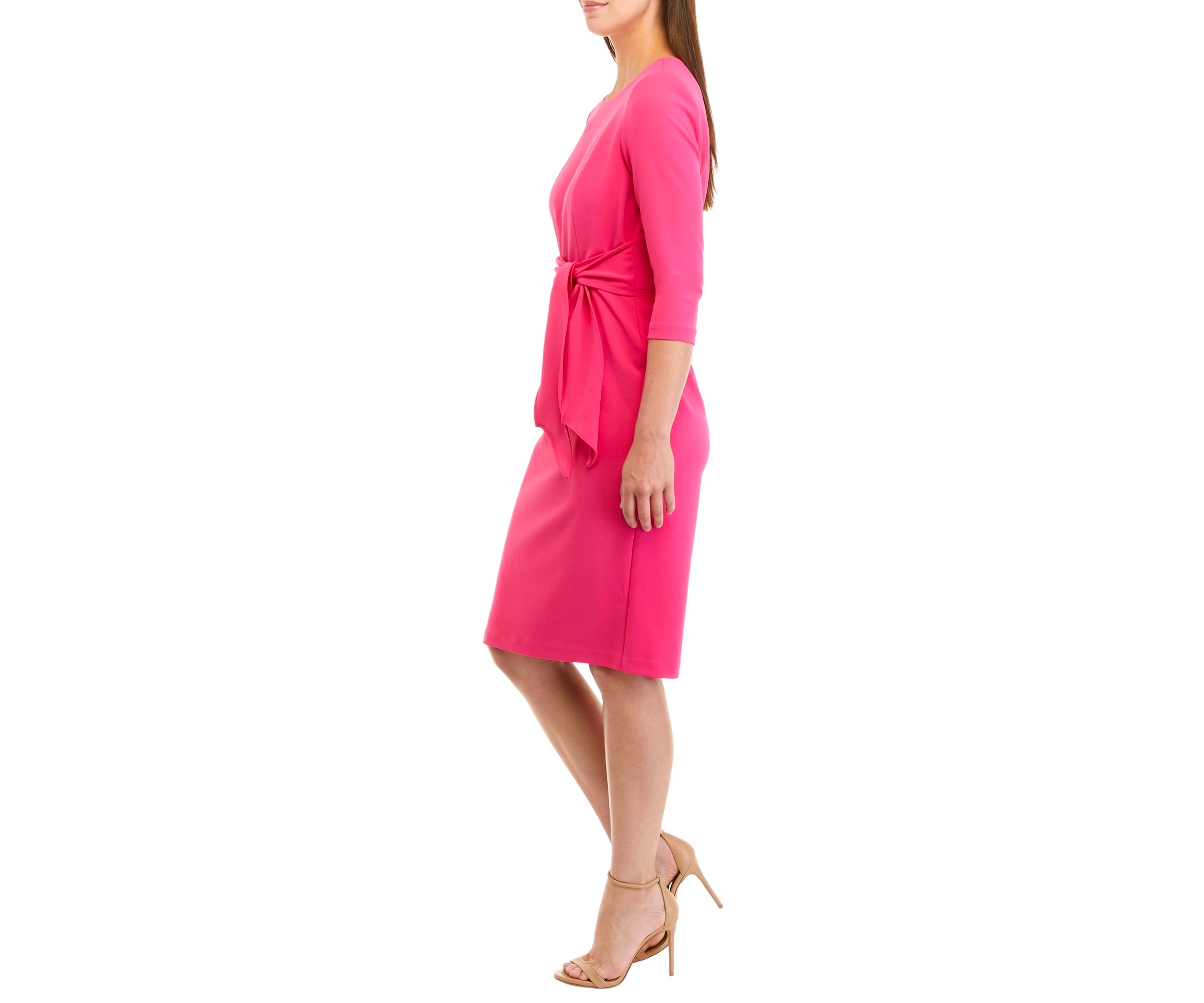 Womens Knit Crepe Tie Waist Sheath Dress