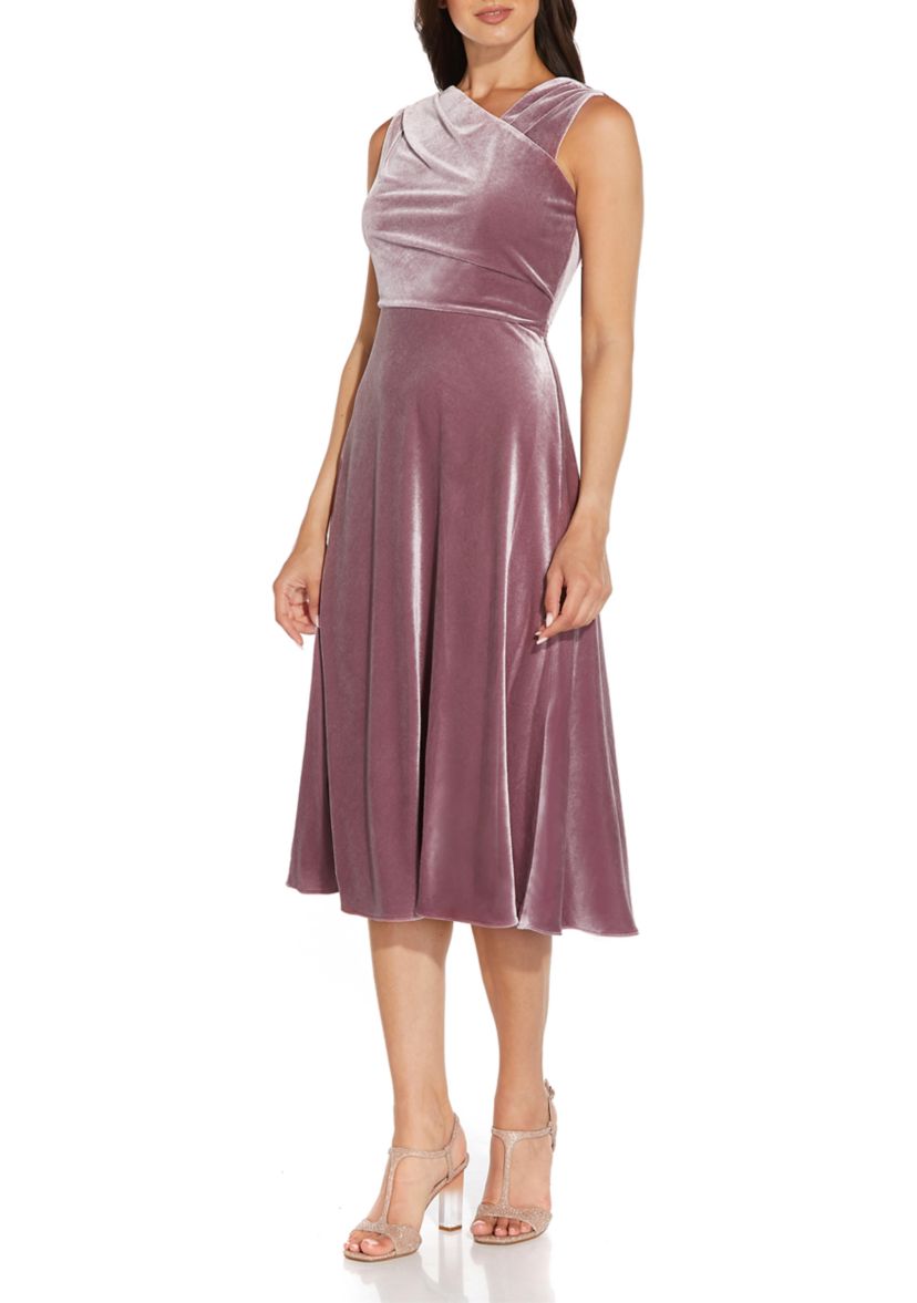 Sleeveless Asymmetrical Velvet Fit-and-Flare Dress