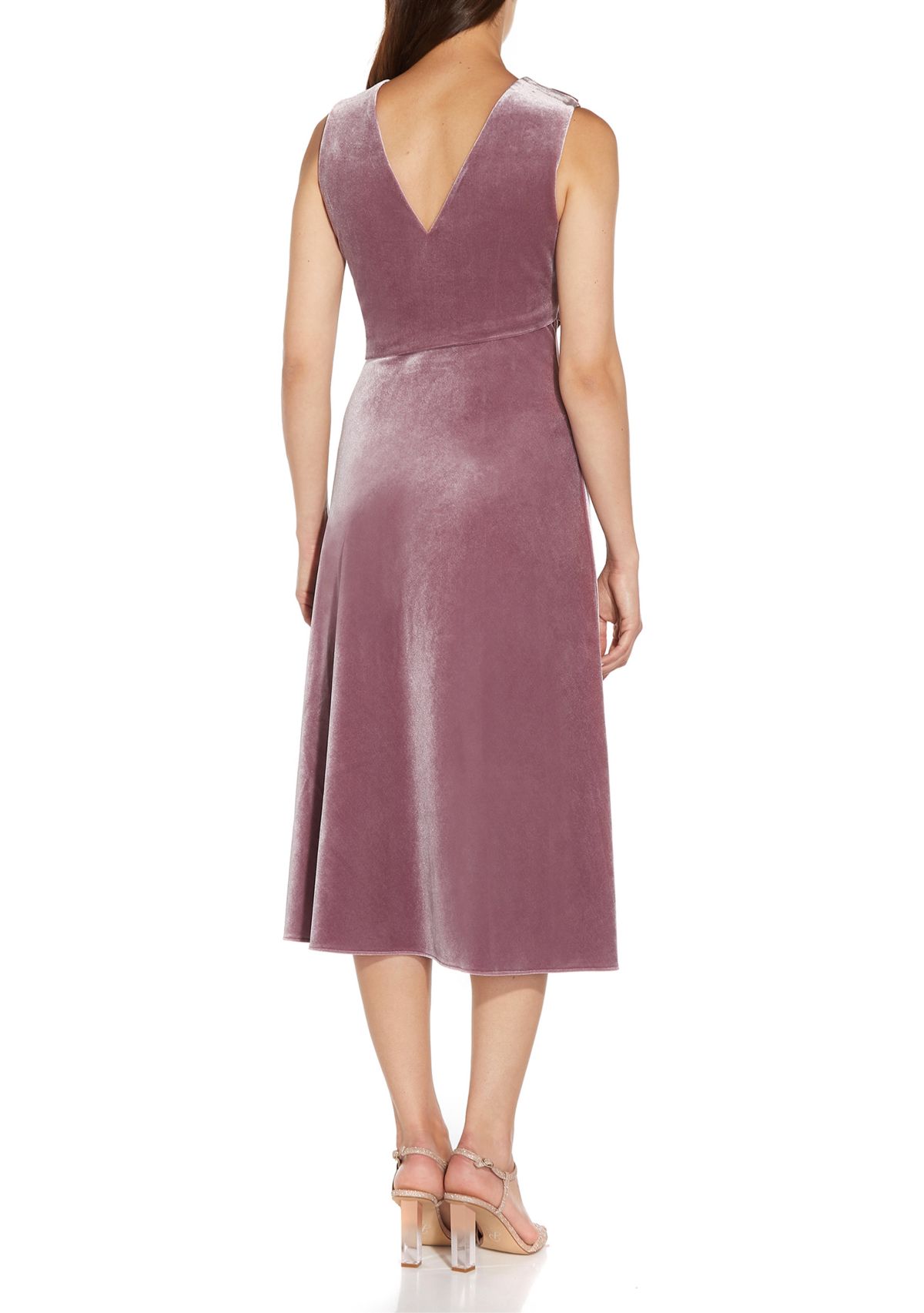 Sleeveless Asymmetrical Velvet Fit-and-Flare Dress