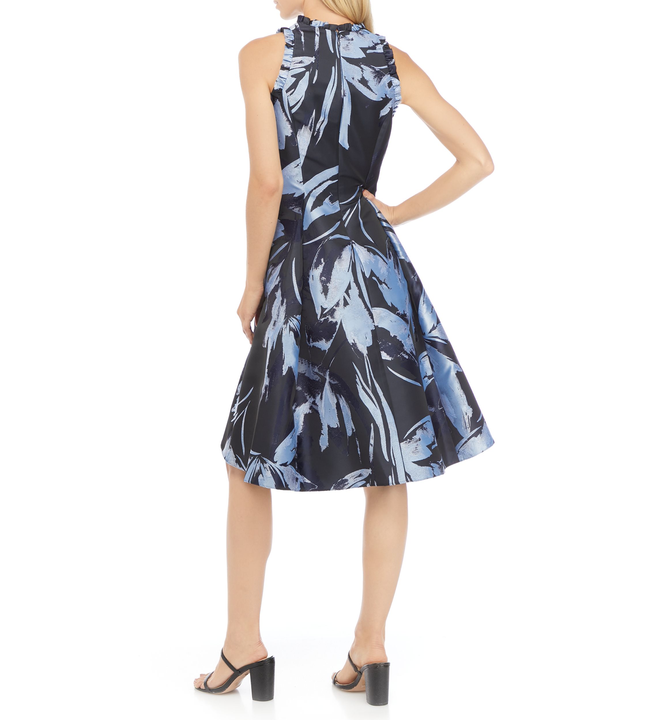 Womens Sleeveless Floral Jacquard A-Line Dress 