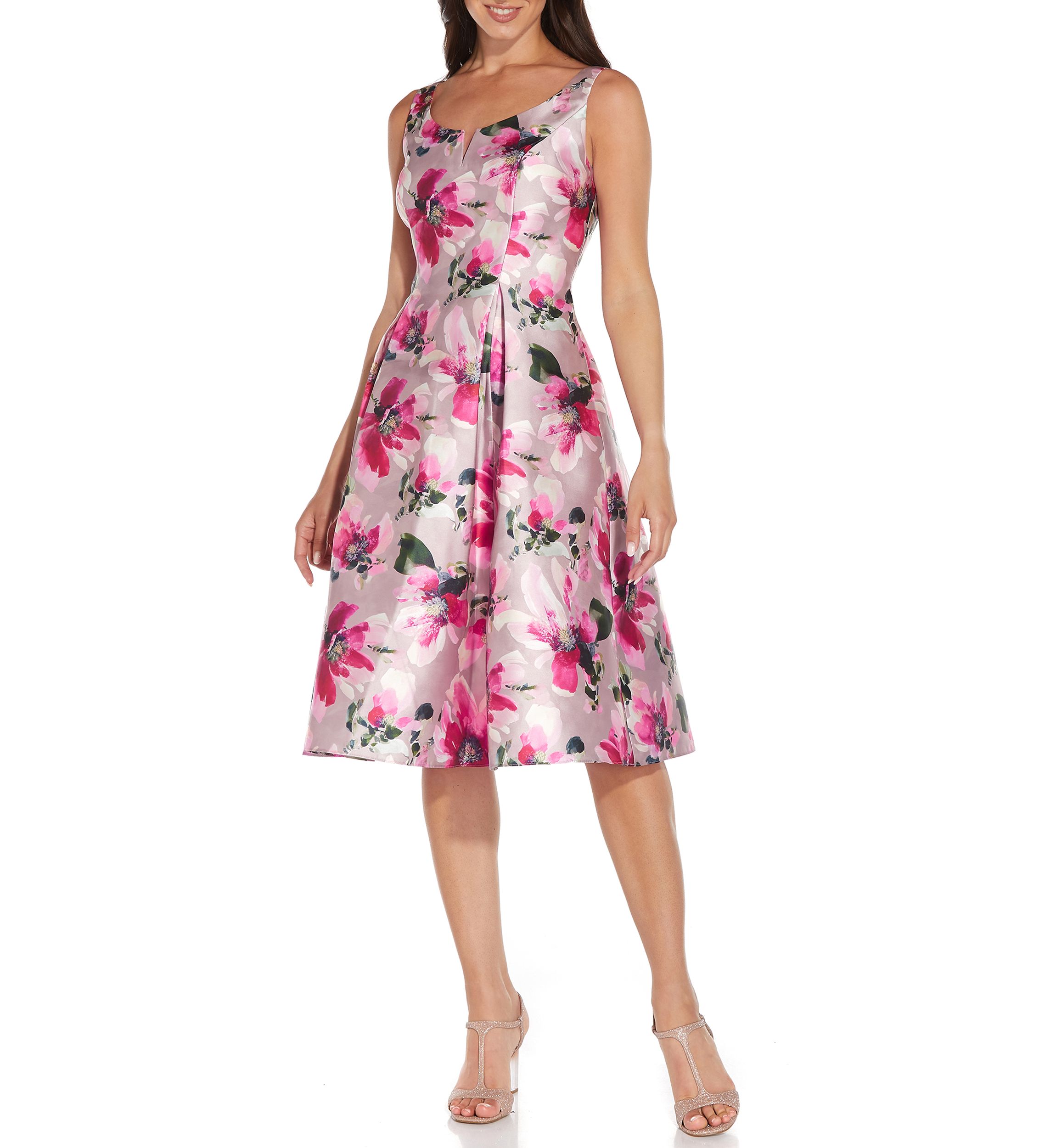 Womens Sleeveless Floral Fit-and-Flare Dress