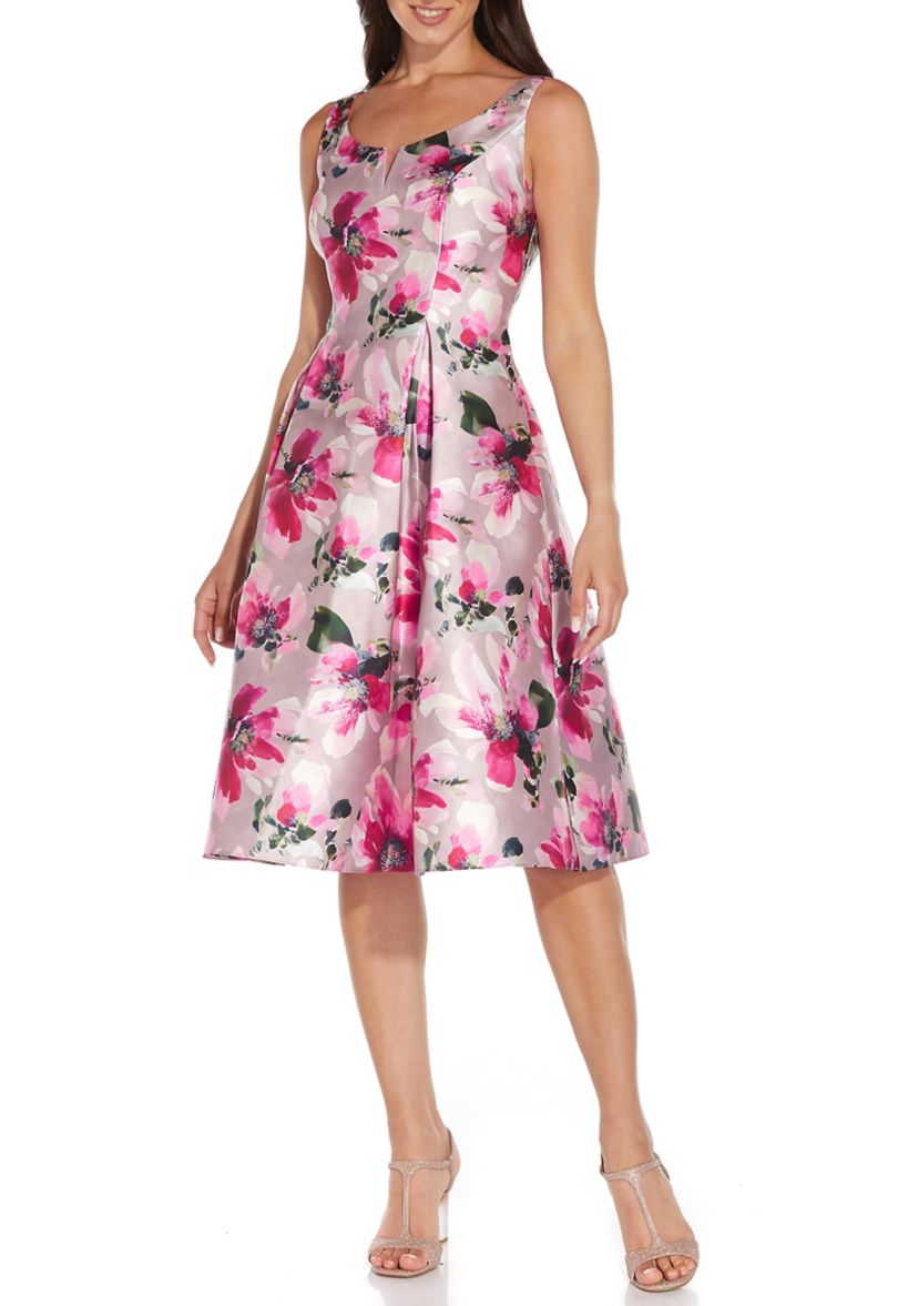 Womens Sleeveless Floral Fit-and-Flare Dress