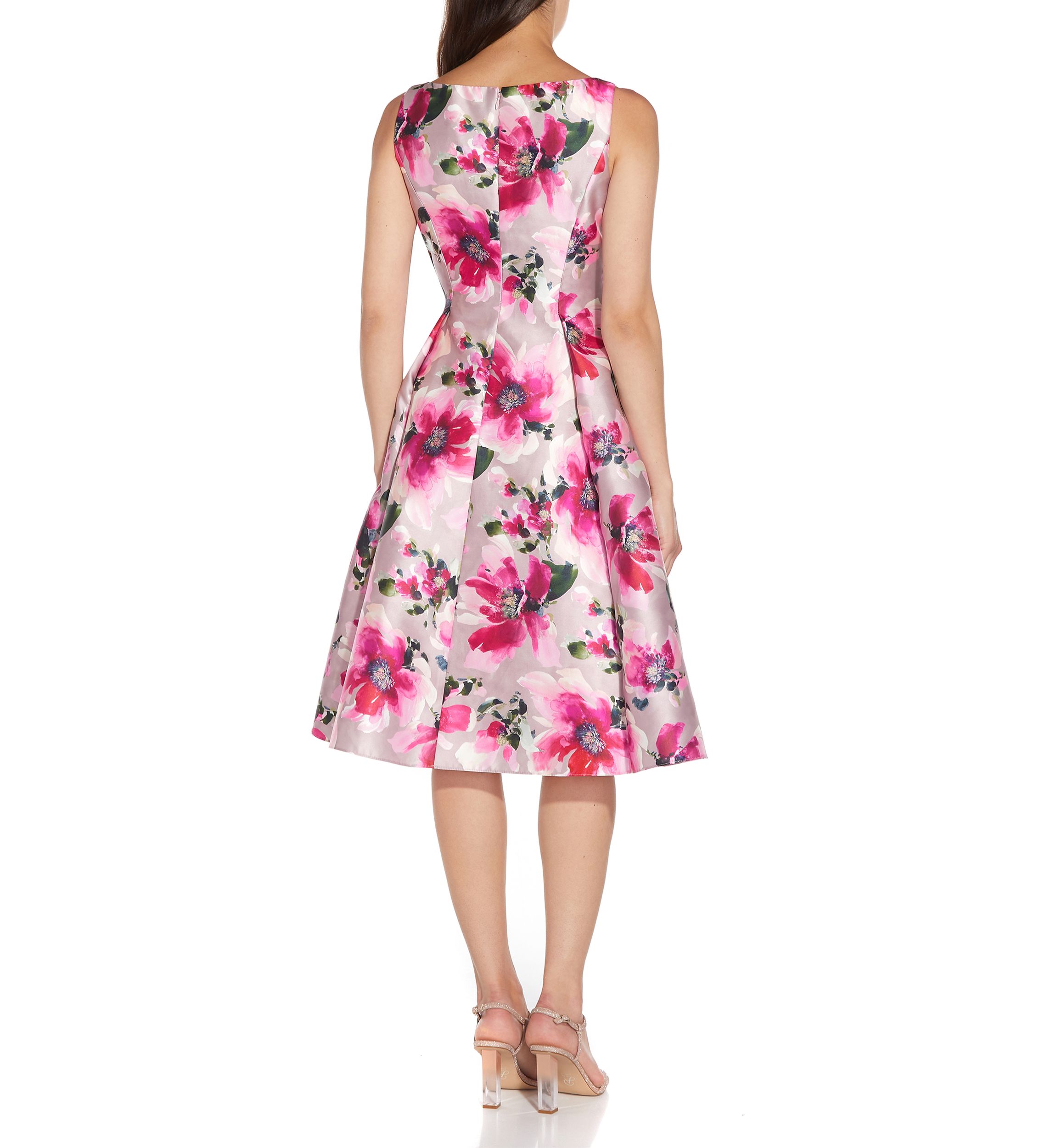 Womens Sleeveless Floral Fit-and-Flare Dress