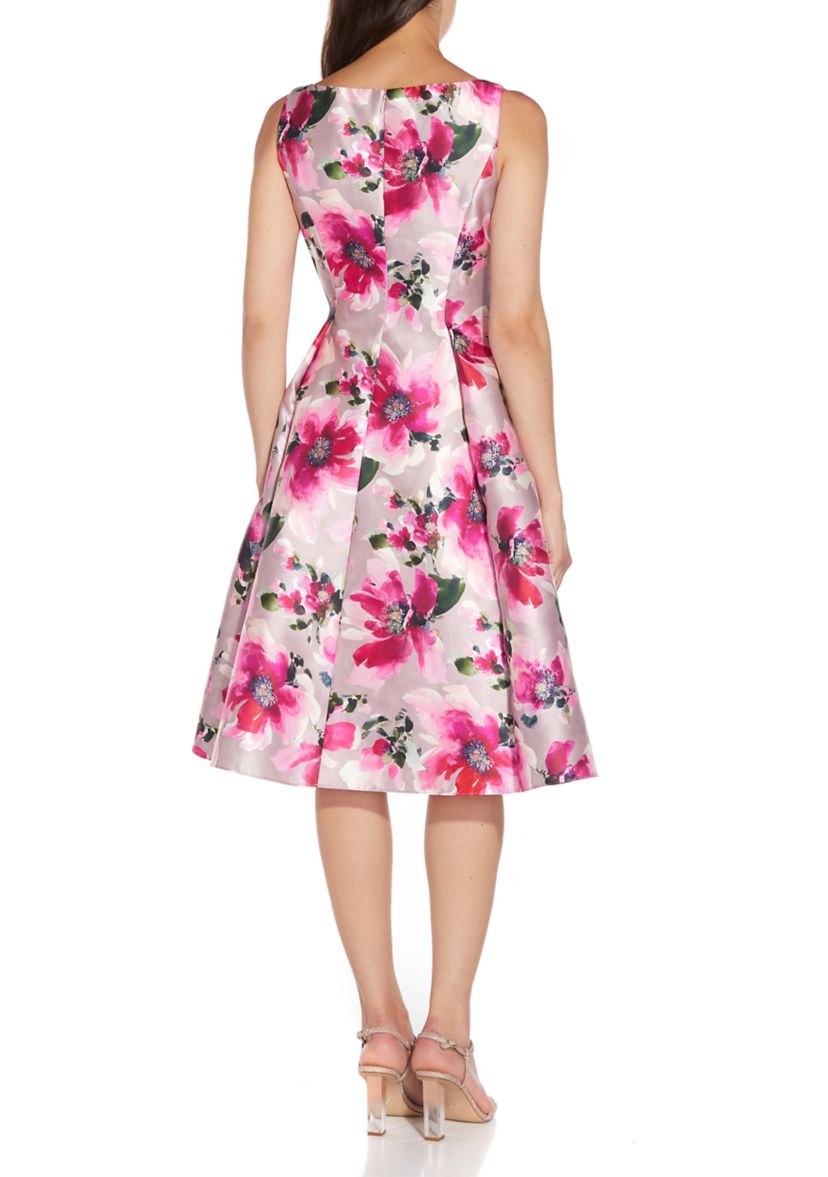 Womens Sleeveless Floral Fit-and-Flare Dress