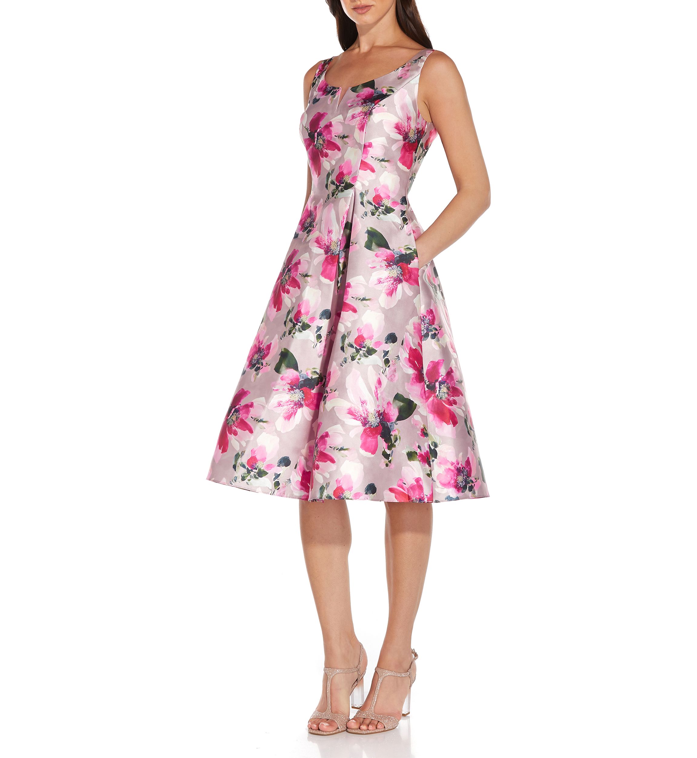 Womens Sleeveless Floral Fit-and-Flare Dress