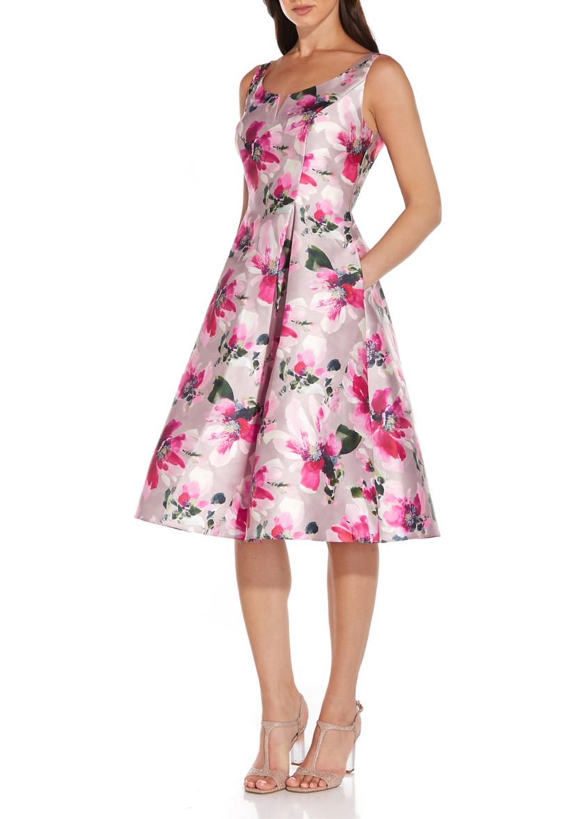 Womens Sleeveless Floral Fit-and-Flare Dress