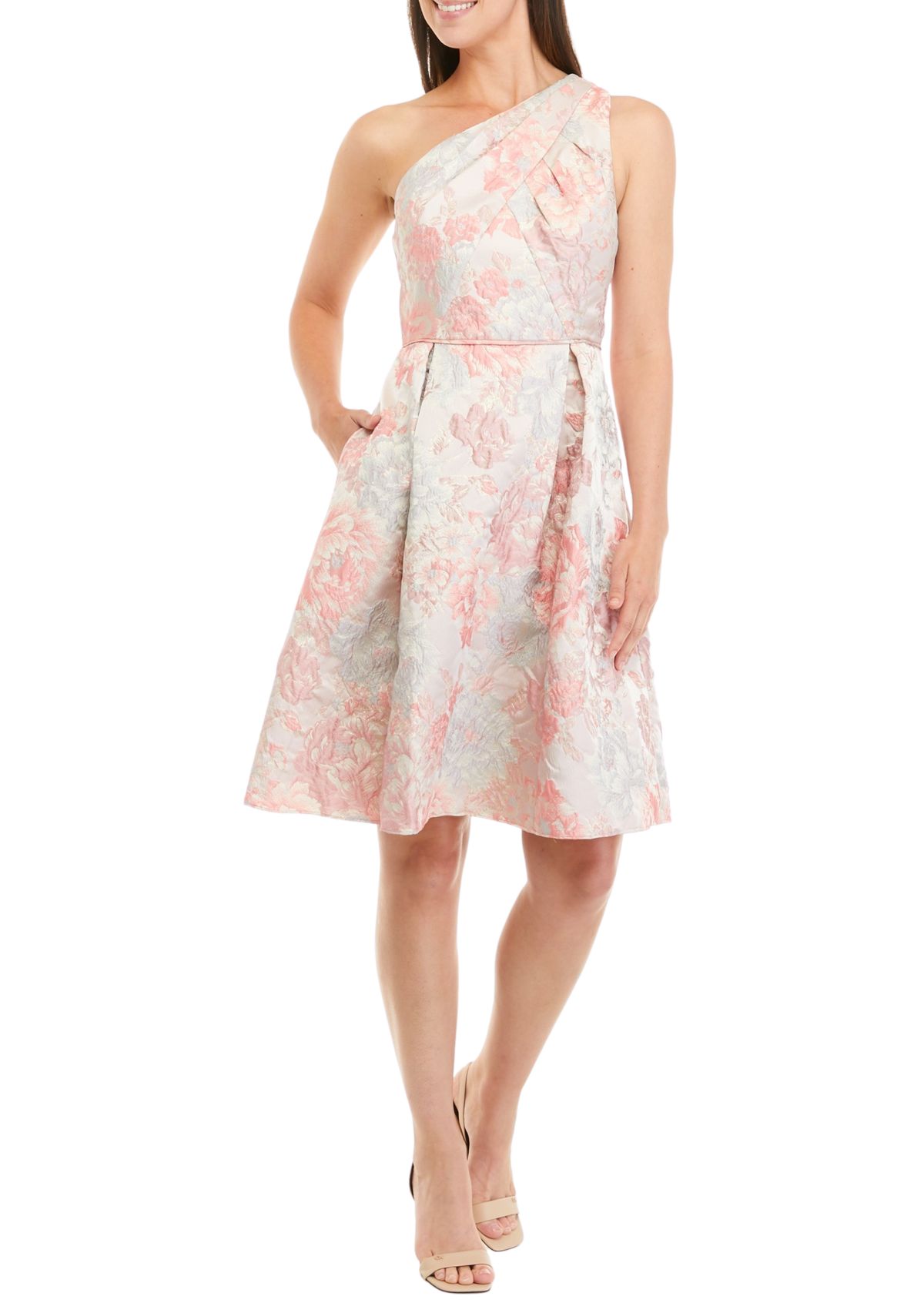 Womens Floral Jacquard Fit and Flare Dress