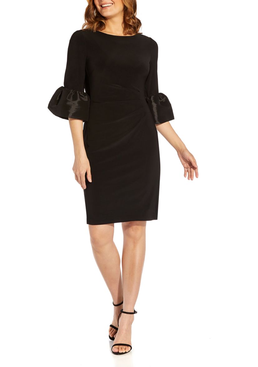 Womens Short Jersey Dress with Taffeta Bell Sleeves