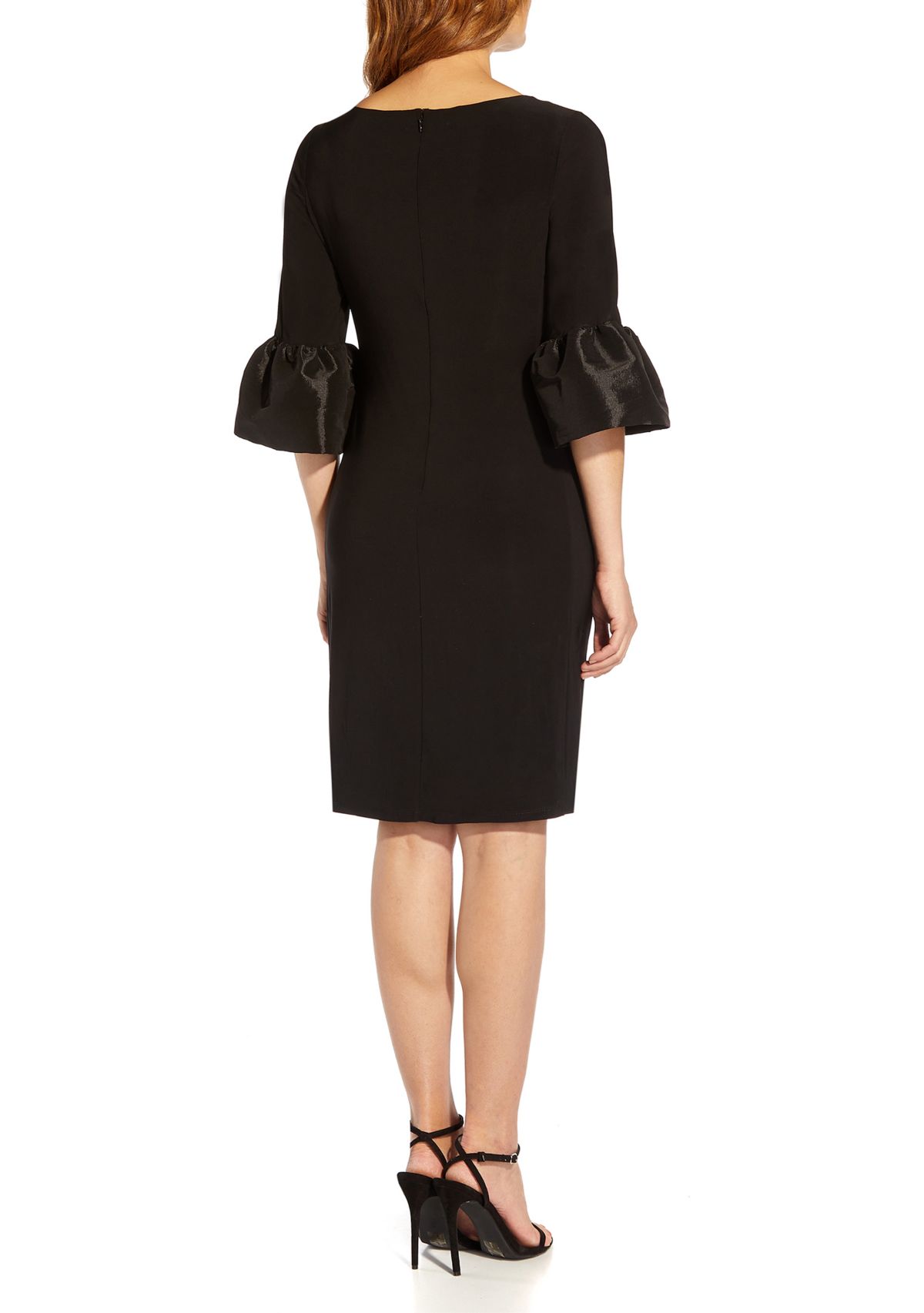 Womens Short Jersey Dress with Taffeta Bell Sleeves