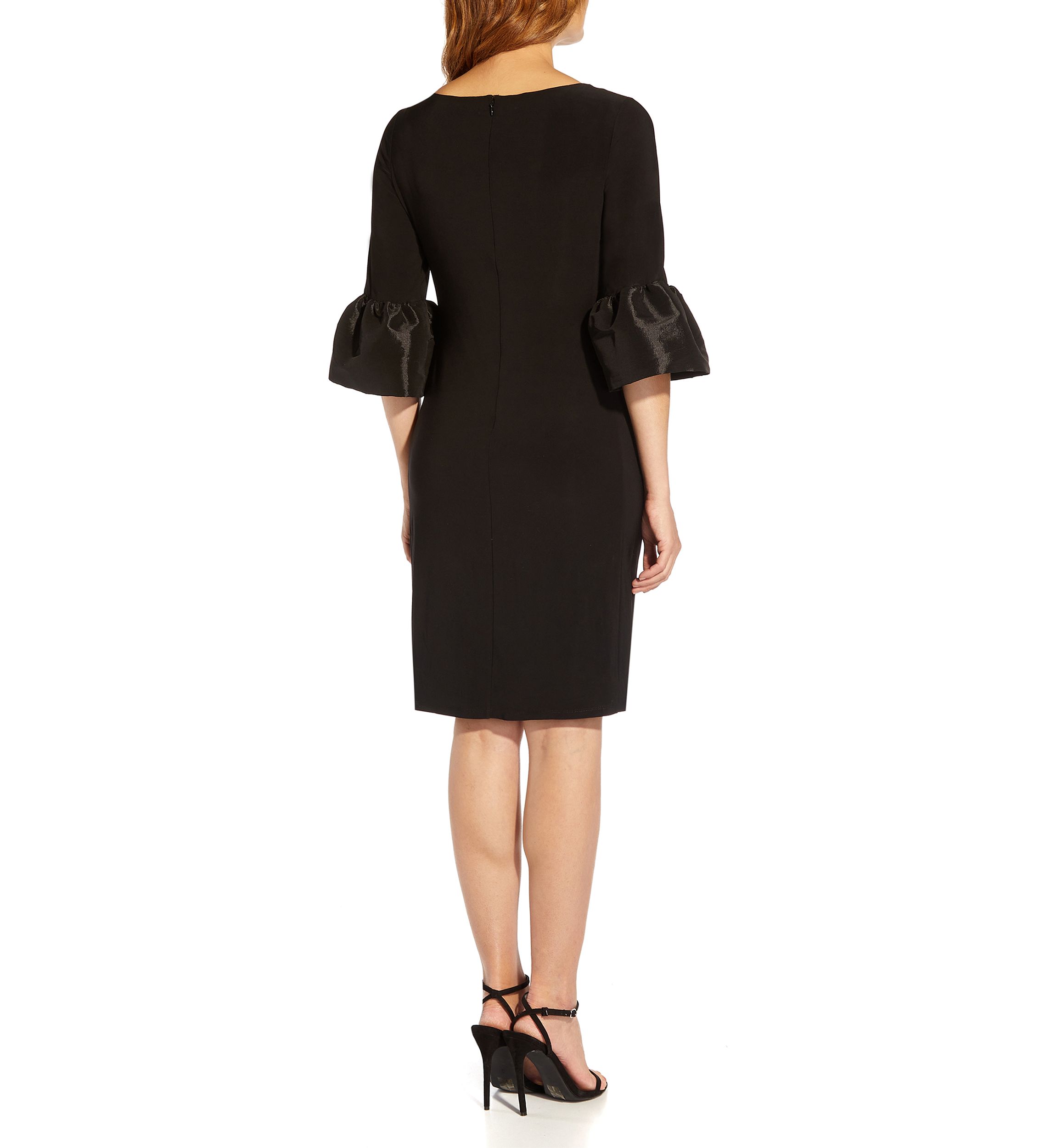 Womens Short Jersey Dress with Taffeta Bell Sleeves