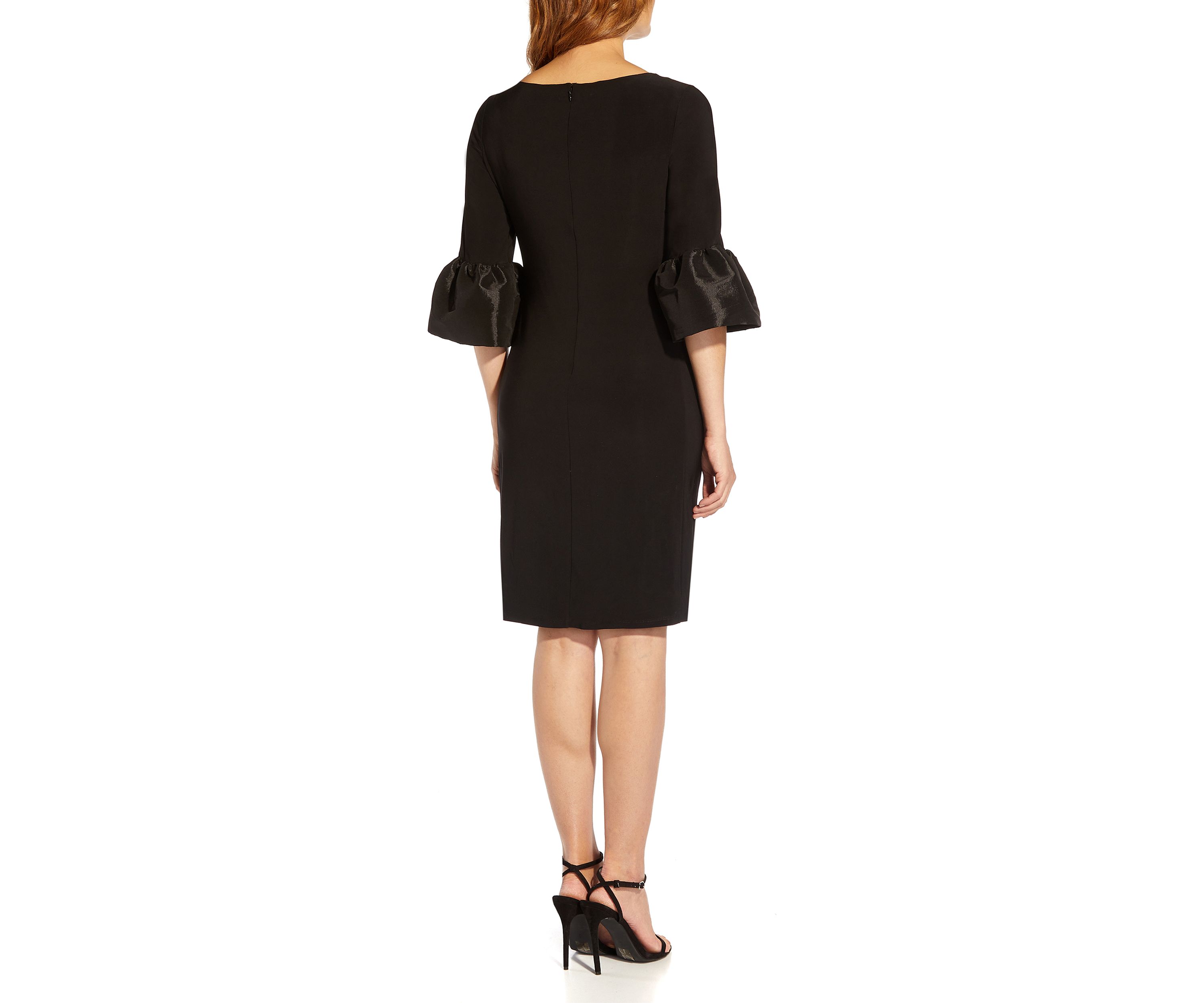 Womens Short Jersey Dress with Taffeta Bell Sleeves