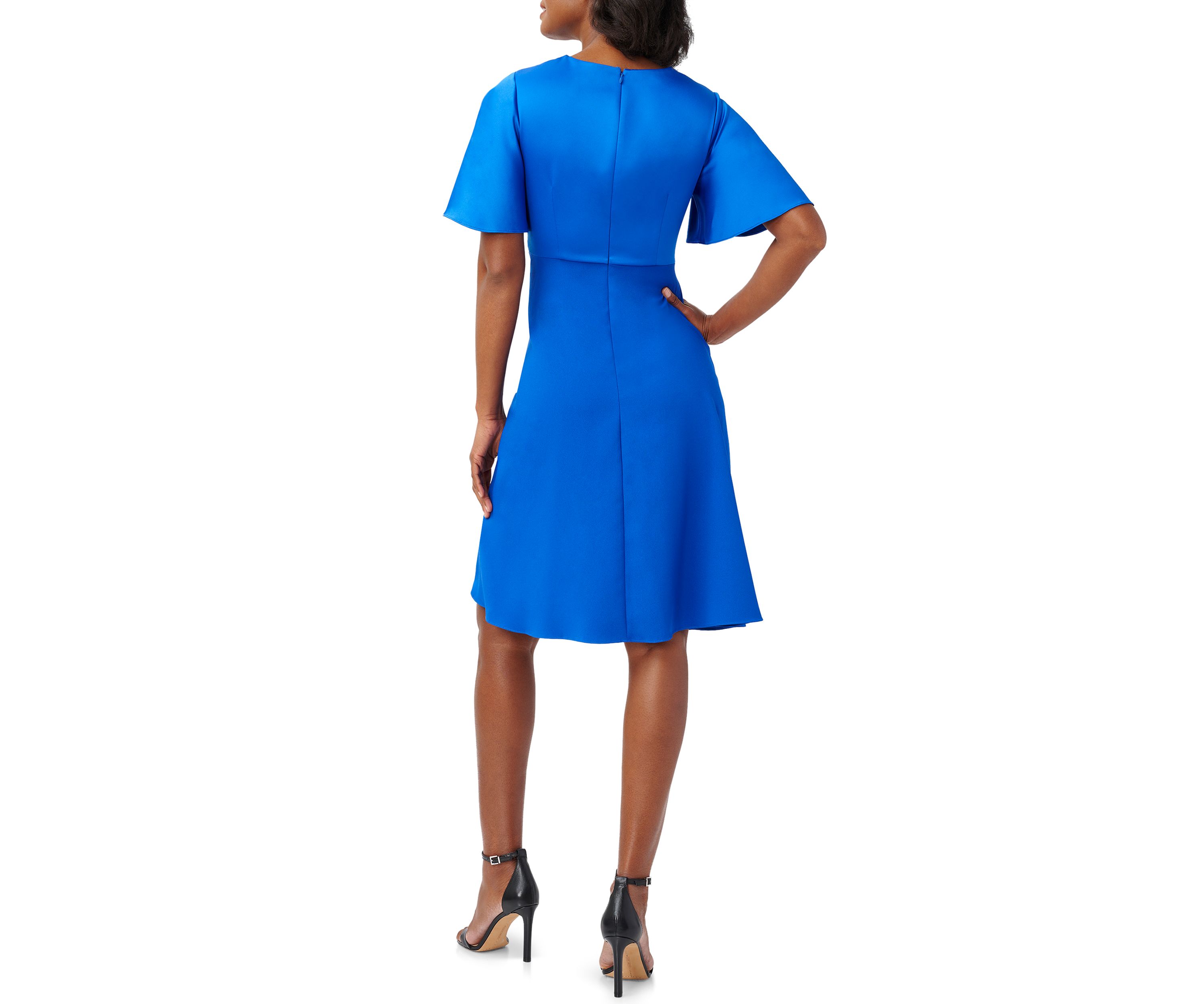 Womens Satin Crepe Flutter Sleeve Dress