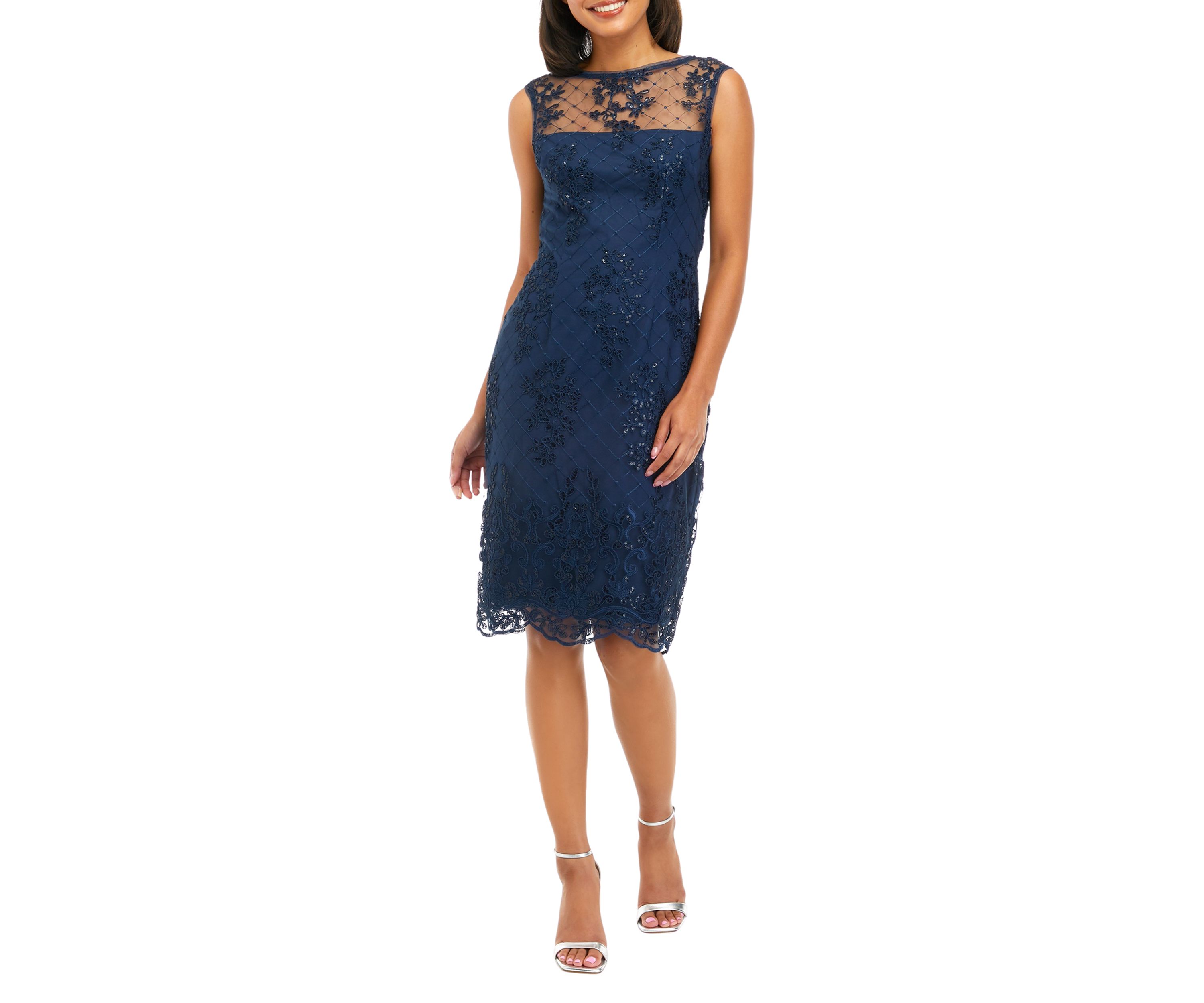 Womens Sleeveless Beaded Sheath Dress