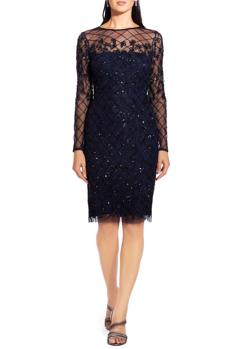 Adrianna Papell Women's Long Sleeve Beaded Mesh Dress | Belk