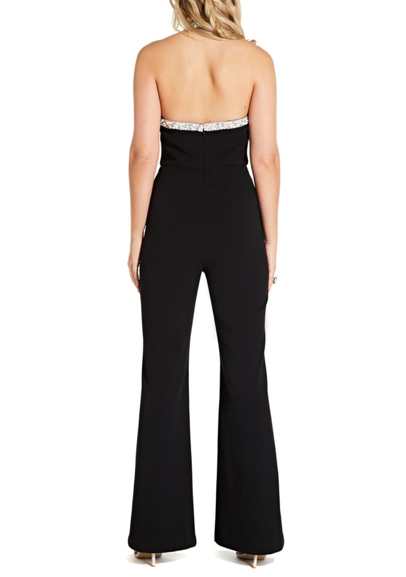 Halter Wide Leg Jumpsuit with Beaded Trim Detail 