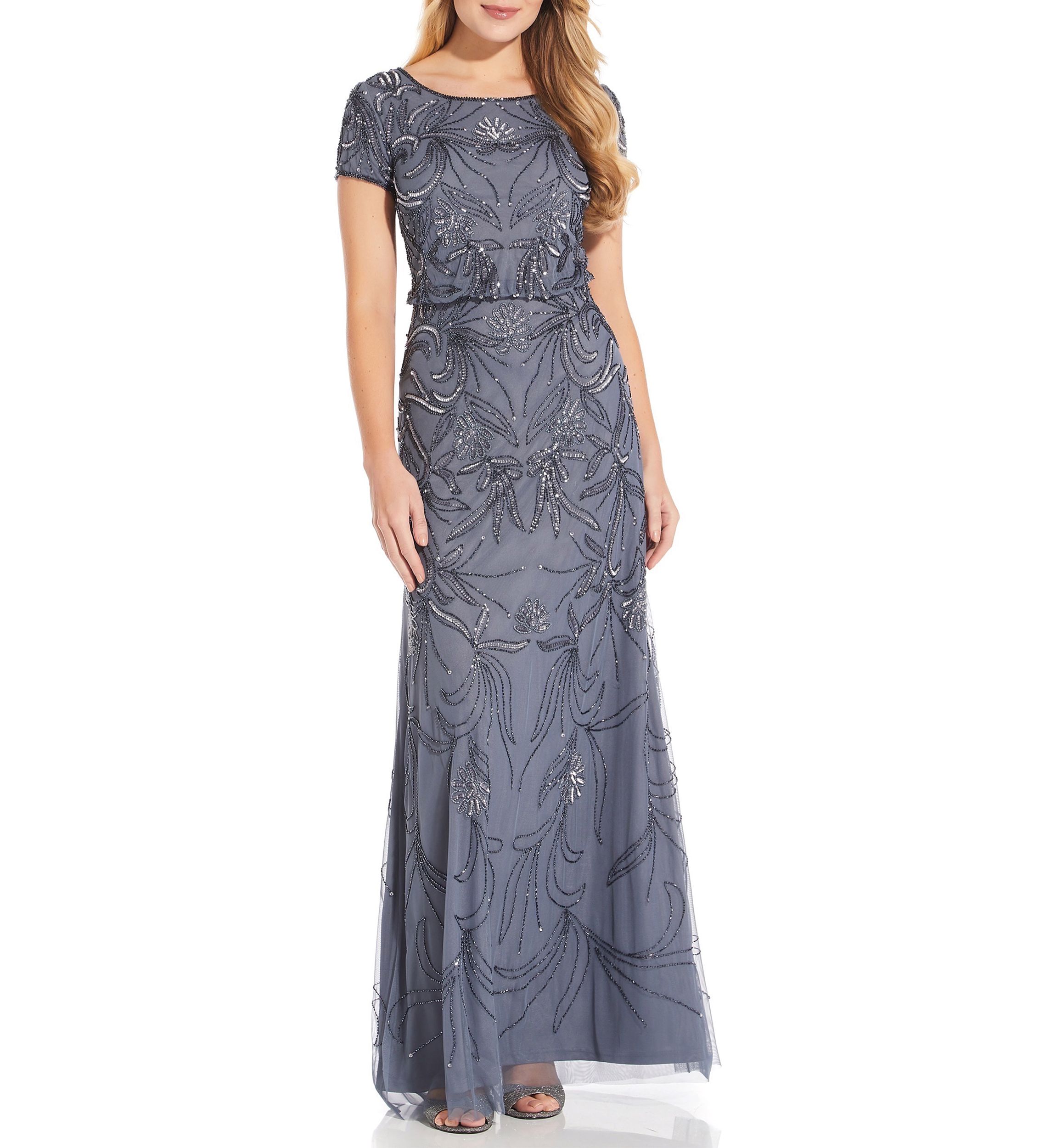 Short Sleeve Embroidered Blouson Gown 