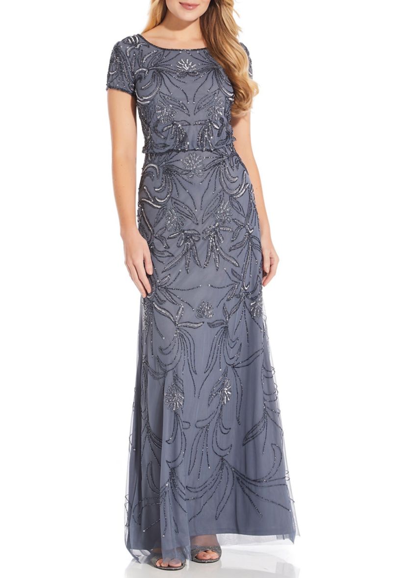Short Sleeve Embroidered Blouson Gown 